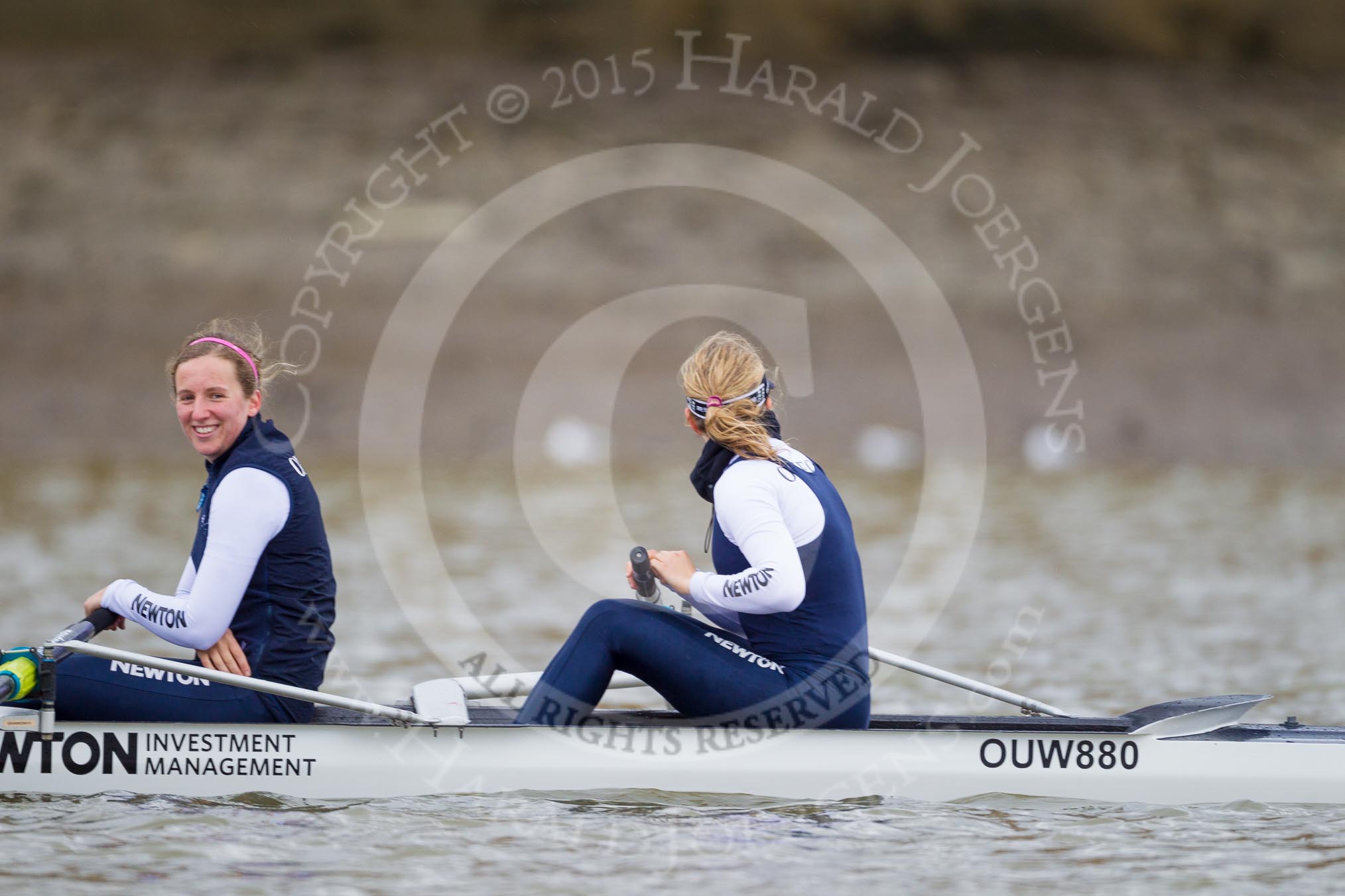 In the OUWBC boat before the race - in the 2 seat the OUWBC president, Anastasia Chitty, and at bow Maxie Scheske.