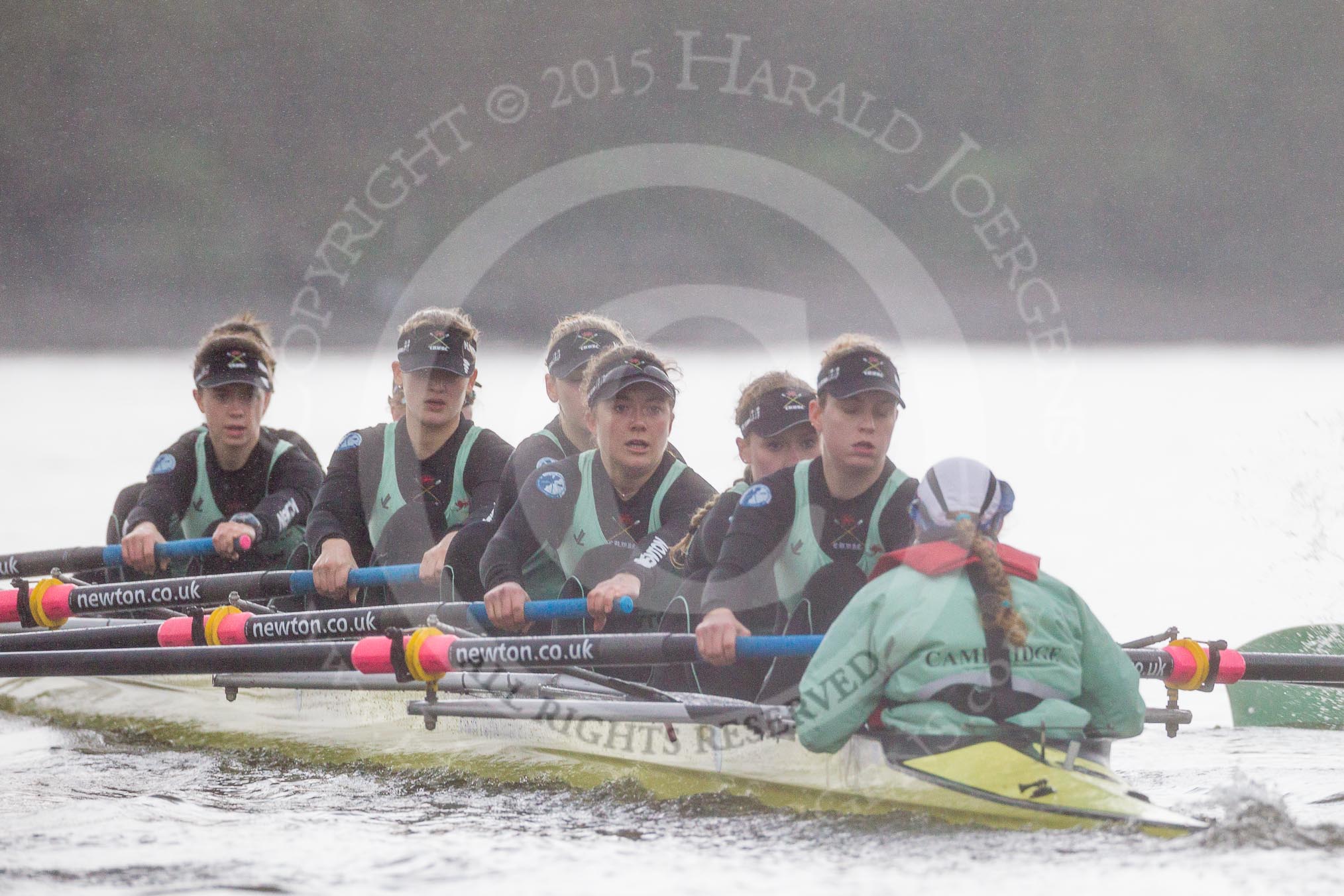 The Boat Race season 2016 - Women's Boat Race Trial Eights (CUWBC, Cambridge): "Twickenham" during the race, bow-Dorottya Nagy, 2-Imogen Grant, 3-Ashton Brown, 4-Sarah Carlotti, 5-Hannah Roberts, 6-Fiona Macklin, 7-Caroline Habjan, stroke-Myriam Goudet, cox-Rosemary Ostfeld.
River Thames between Putney Bridge and Mortlake,
London SW15,

United Kingdom,
on 10 December 2015 at 11:06, image #56