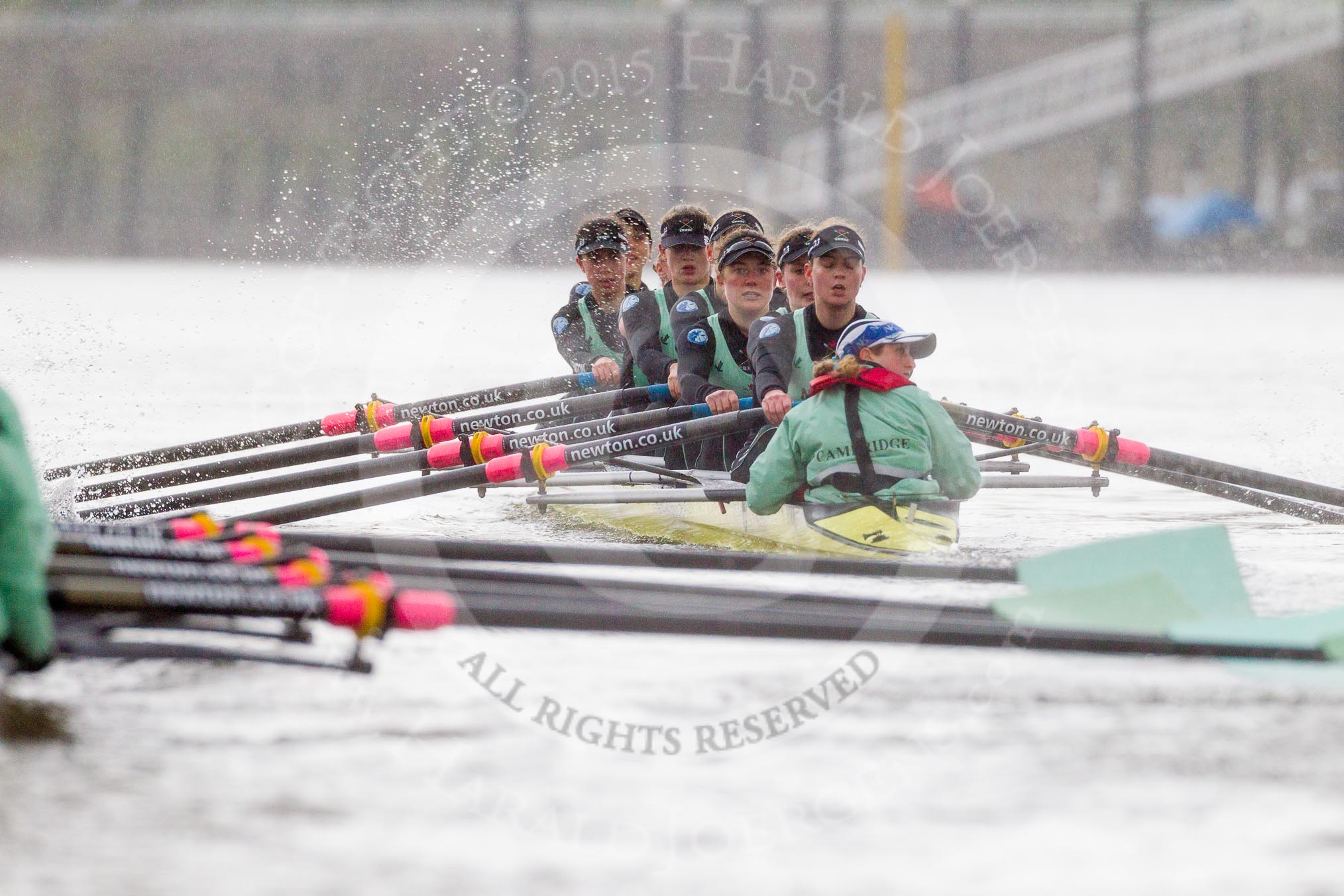 The Boat Race season 2016 - Women's Boat Race Trial Eights (CUWBC, Cambridge): "Twickenham" in the lead at Fulham Reach.
River Thames between Putney Bridge and Mortlake,
London SW15,

United Kingdom,
on 10 December 2015 at 11:08, image #70