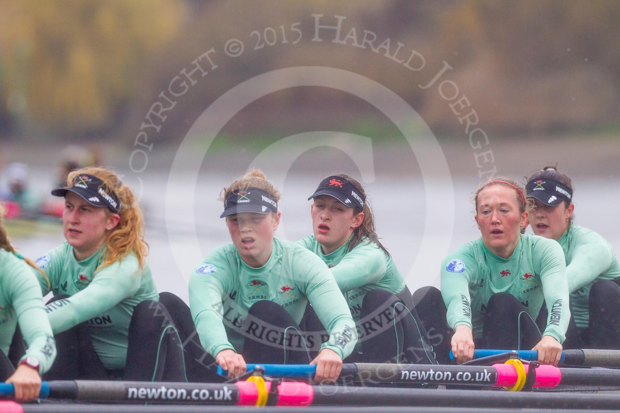 The Boat Race season 2016 - Women's Boat Race Trial Eights (CUWBC, Cambridge): "Tideway" with 5-Lucy Pike, 4-Alice Jackson, 3-Rachel Elwood, 2-Evelyn Boettcher, bow-Kate Baker.
River Thames between Putney Bridge and Mortlake,
London SW15,

United Kingdom,
on 10 December 2015 at 11:13, image #93