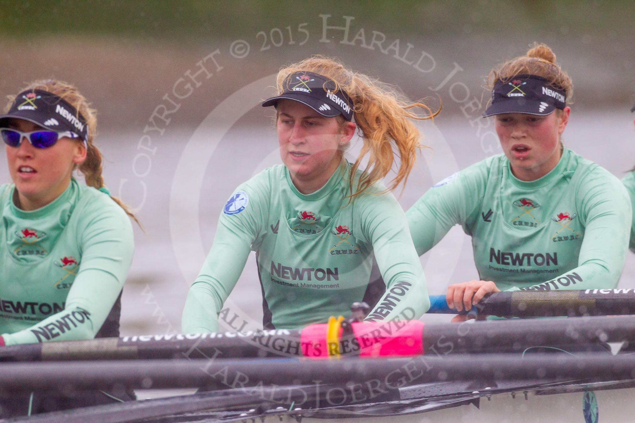 The Boat Race season 2016 - Women's Boat Race Trial Eights (CUWBC, Cambridge): 6-Alexandra Wood, 5-Lucy Pike and 4-Alice Jackson in "Tideway".
River Thames between Putney Bridge and Mortlake,
London SW15,

United Kingdom,
on 10 December 2015 at 11:14, image #98