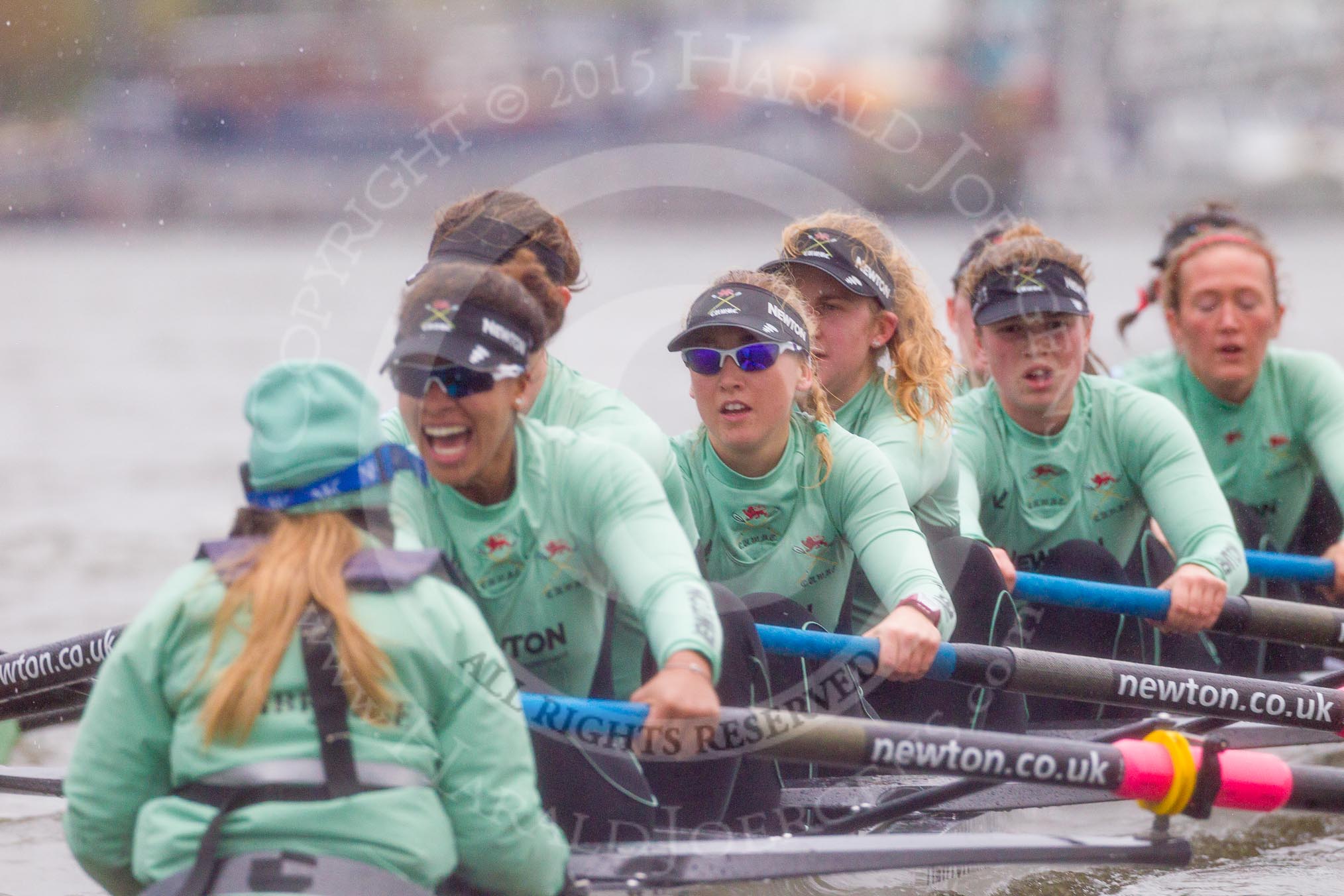 The Boat Race season 2016 - Women's Boat Race Trial Eights (CUWBC, Cambridge): "Tideway" with cox-Olivia Godwin, stroke-Daphne Martschenko, 7-Thea Zabell, 6-Alexandra Wood, 5-Lucy Pike, 4-Alice Jackson, 3-Rachel Elwood, 2-Evelyn Boettcher, bow-Kate Baker.
River Thames between Putney Bridge and Mortlake,
London SW15,

United Kingdom,
on 10 December 2015 at 11:15, image #103