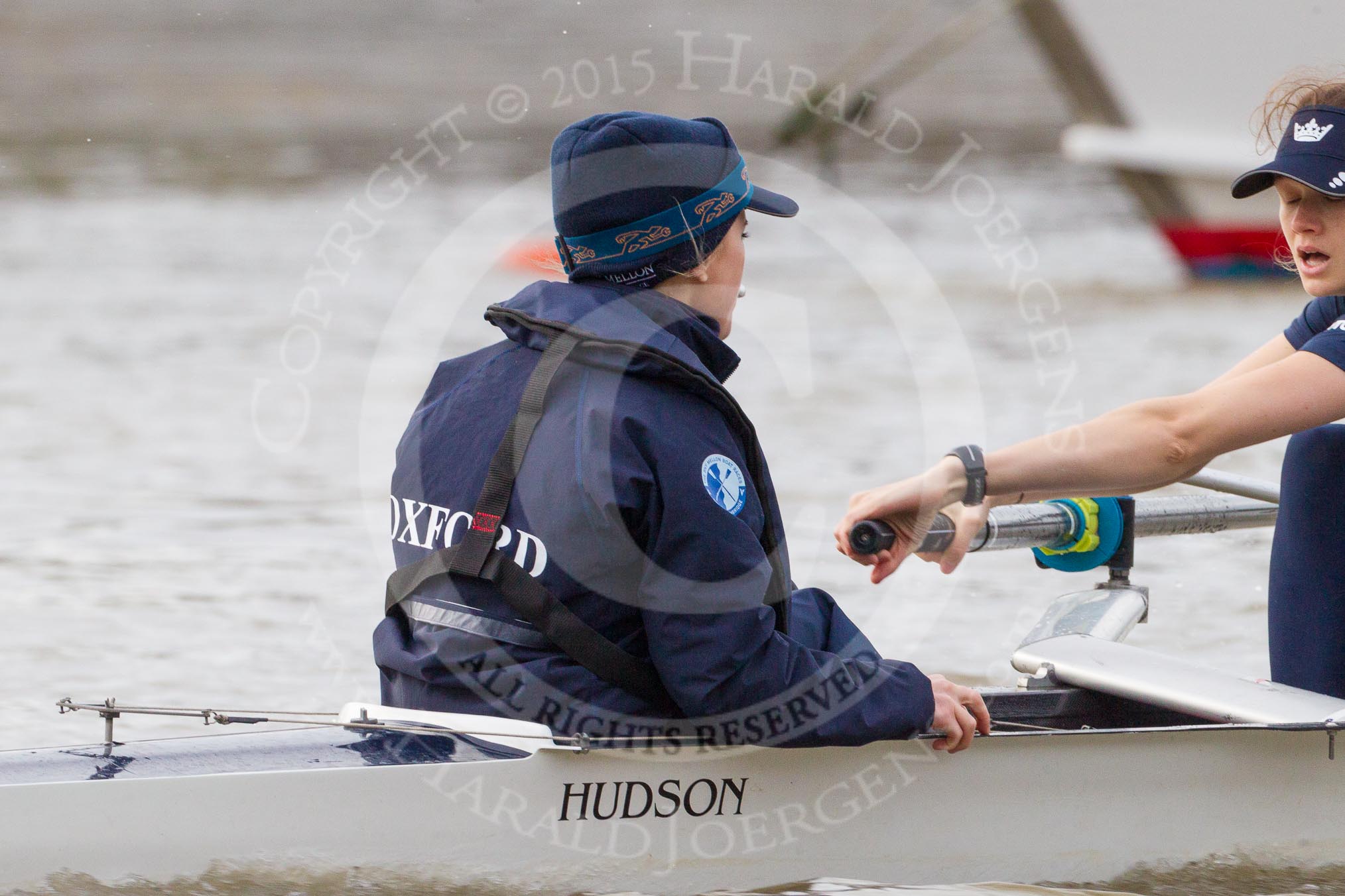 The Boat Race season 2016 - Women's Boat Race Trial Eights (OUWBC, Oxford): "Scylla", here cox-Antonia Stutter, stroke-Emma Lukasiewicz.
River Thames between Putney Bridge and Mortlake,
London SW15,

United Kingdom,
on 10 December 2015 at 12:19, image #154