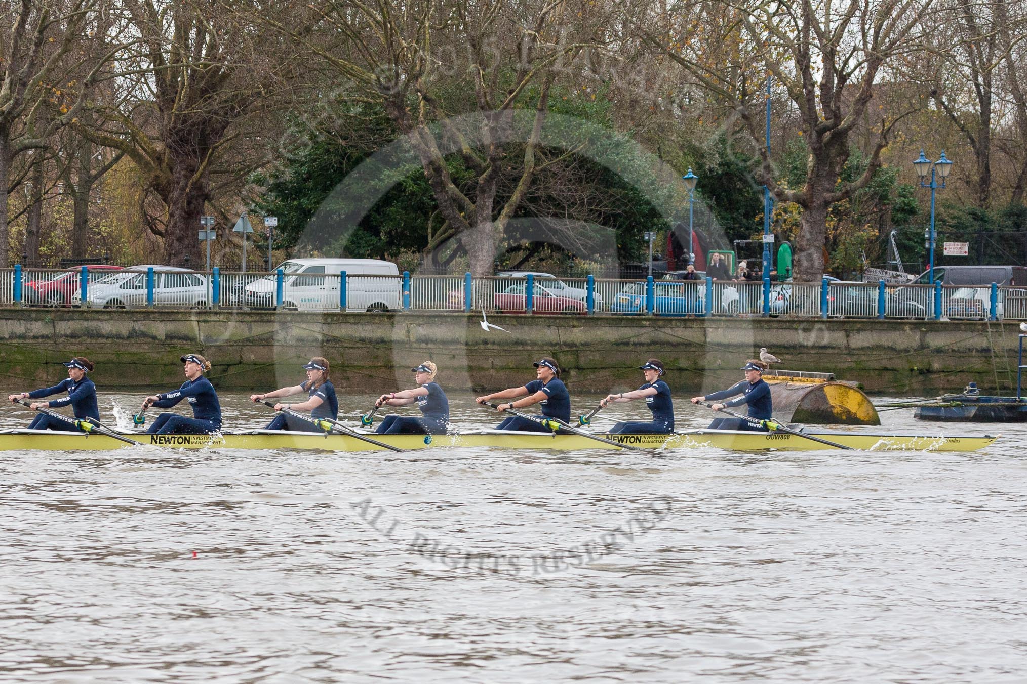 The Boat Race season 2016 - Women's Boat Race Trial Eights (OUWBC, Oxford): "Charybdis", here 7-Maddy Badcott, 6-Elo Luik, 5-Ruth Siddorn, 4-Emma Spruce, 3-Lara Pysden, 2-Christina Fleischer, bow-Georgie Daniell.
River Thames between Putney Bridge and Mortlake,
London SW15,

United Kingdom,
on 10 December 2015 at 12:20, image #163