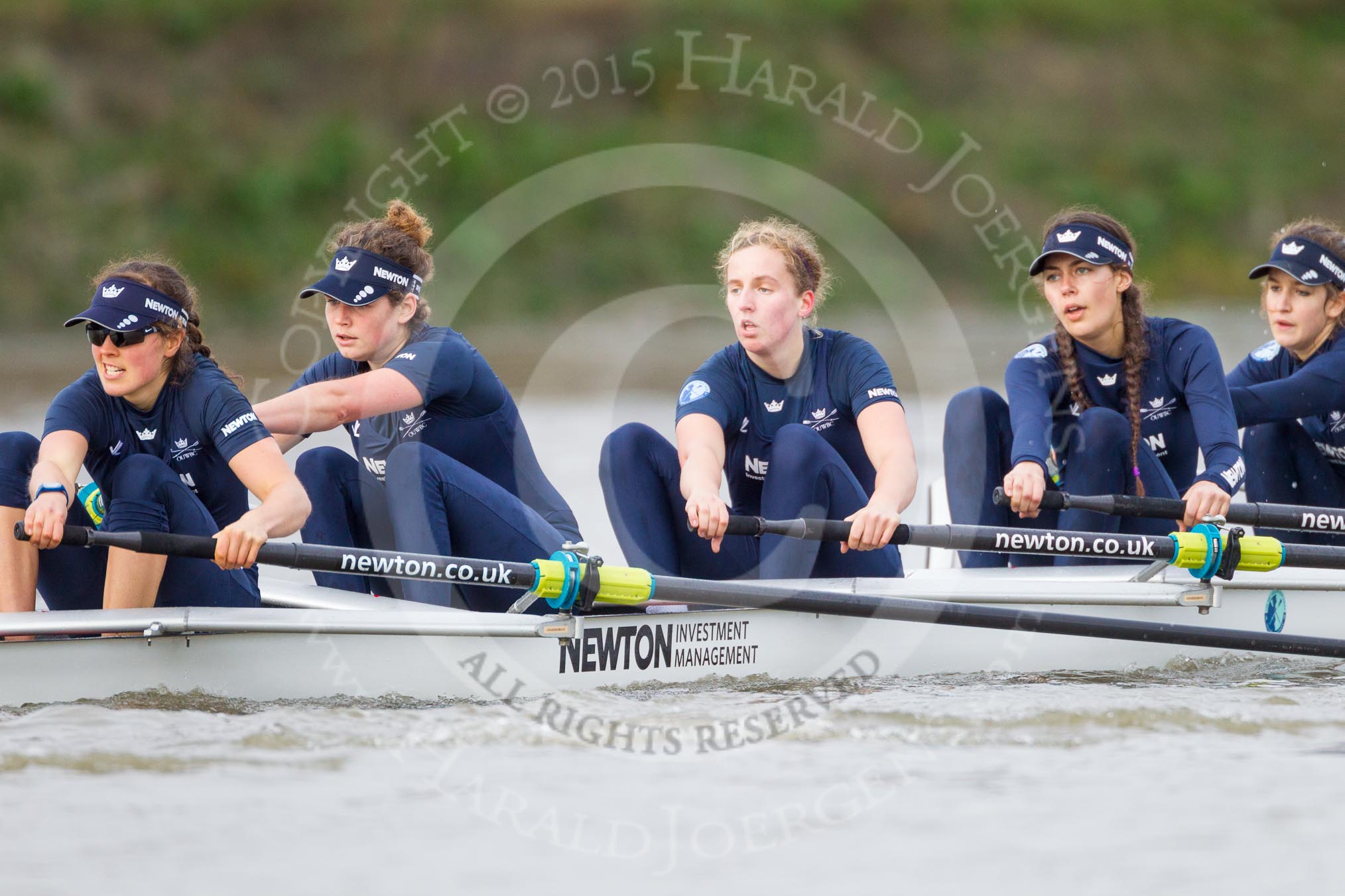 The Boat Race season 2016 - Women's Boat Race Trial Eights (OUWBC, Oxford): "Scylla", here 7-Lauren Kedar, 6-Joanne Jansen, 5-Anastasia Chitty, 4-Rebecca Te Water Naude, 3-Elettra Ardissino.
River Thames between Putney Bridge and Mortlake,
London SW15,

United Kingdom,
on 10 December 2015 at 12:22, image #178