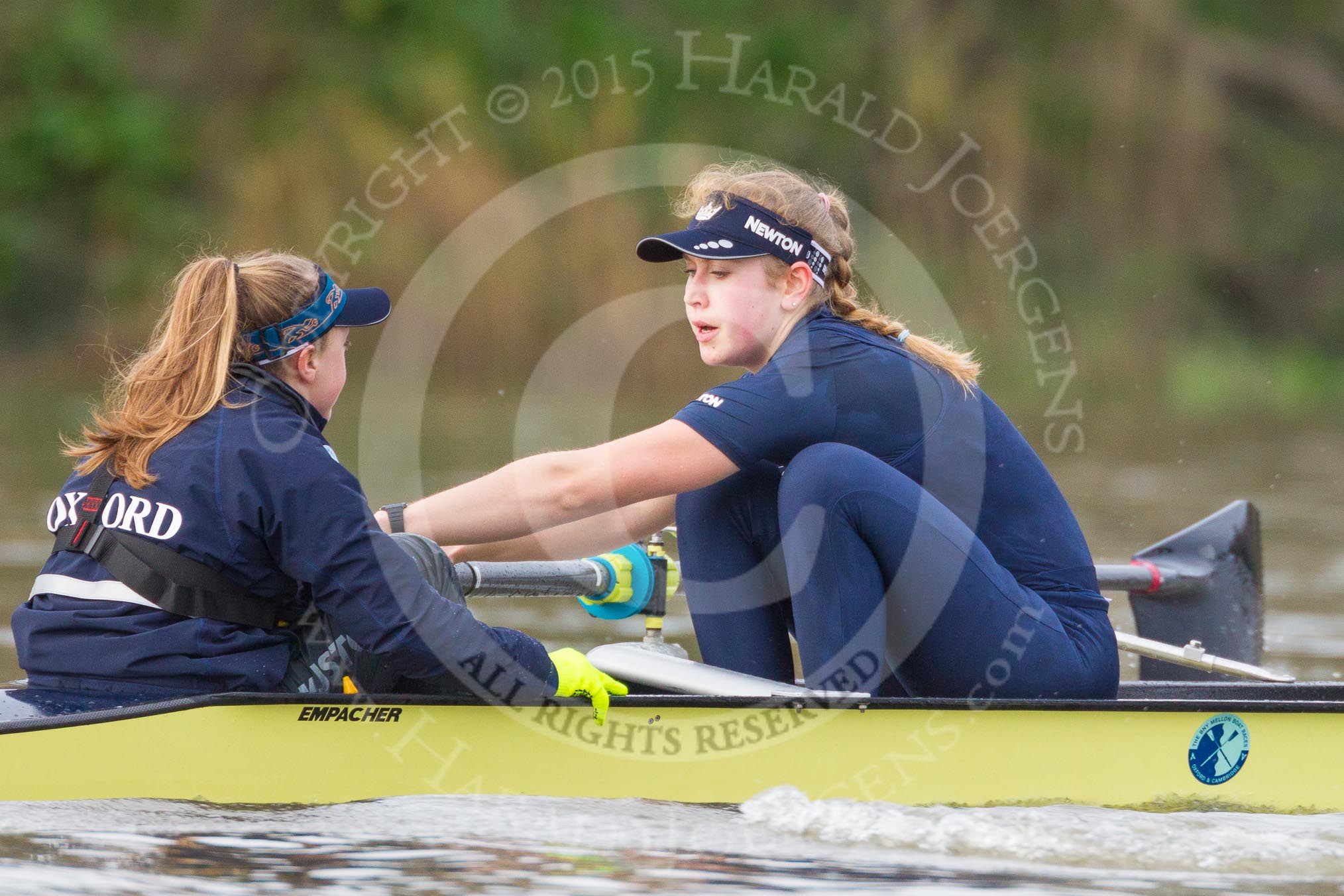 The Boat Race season 2016 - Women's Boat Race Trial Eights (OUWBC, Oxford): "Charybdis", here cox-Morgan Baynham-Williams, stroke-Kate Erickson.
River Thames between Putney Bridge and Mortlake,
London SW15,

United Kingdom,
on 10 December 2015 at 12:23, image #197