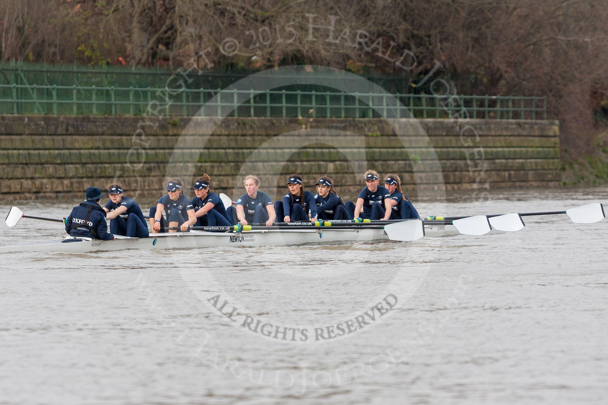 The Boat Race season 2016 - Women's Boat Race Trial Eights (OUWBC, Oxford): "Scylla", cox-Antonia Stutter, stroke-Emma Lukasiewicz, 7-Lauren Kedar, 6-Joanne Jansen, 5-Anastasia Chitty, 4-Rebecca Te Water Naude, 3-Elettra Ardissino, 2-Merel Lefferts, bow-Issy Dodds.
River Thames between Putney Bridge and Mortlake,
London SW15,

United Kingdom,
on 10 December 2015 at 12:24, image #199