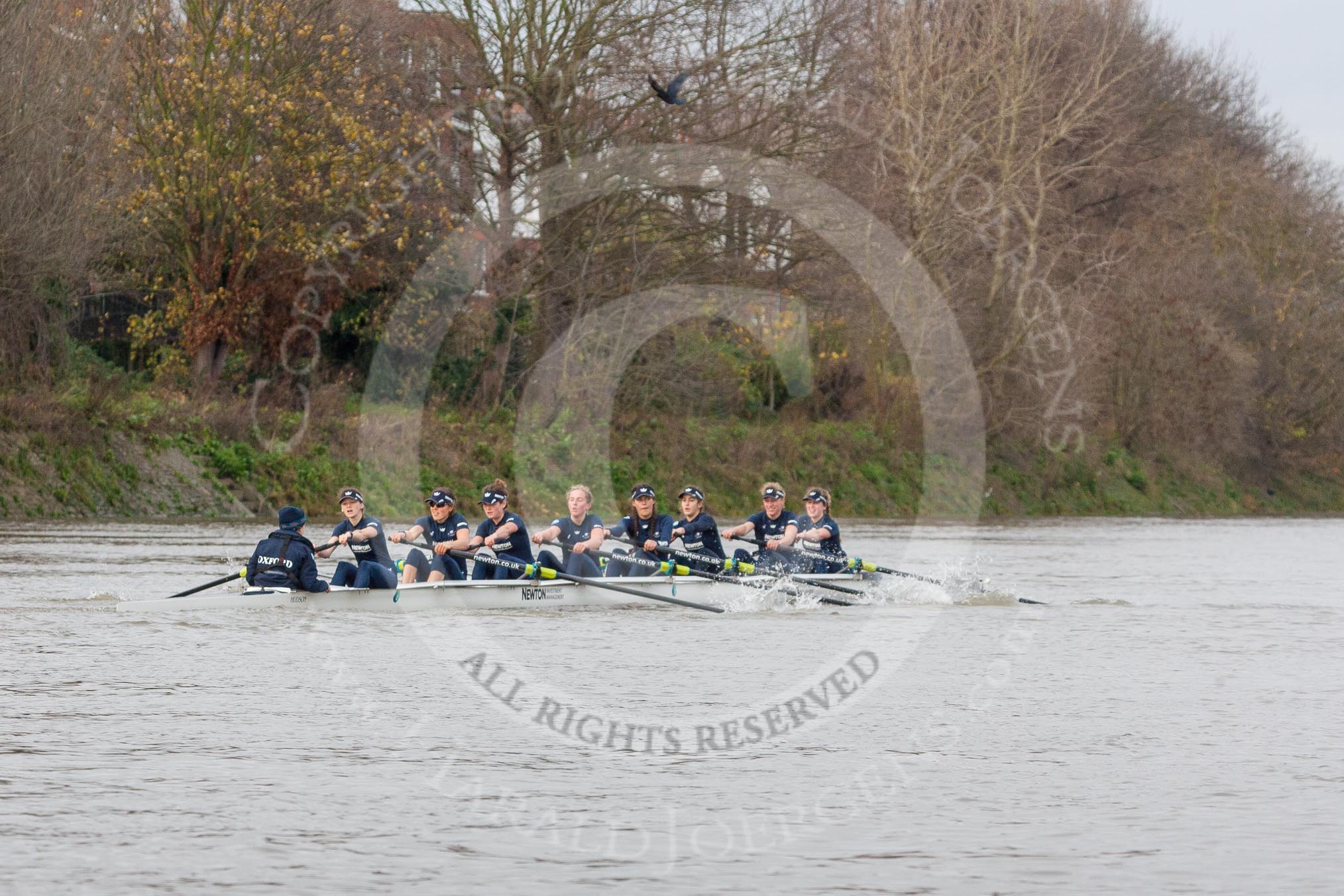 The Boat Race season 2016 - Women's Boat Race Trial Eights (OUWBC, Oxford): "Scylla", cox-Antonia Stutter, stroke-Emma Lukasiewicz, 7-Lauren Kedar, 6-Joanne Jansen, 5-Anastasia Chitty, 4-Rebecca Te Water Naude, 3-Elettra Ardissino, 2-Merel Lefferts, bow-Issy Dodds.
River Thames between Putney Bridge and Mortlake,
London SW15,

United Kingdom,
on 10 December 2015 at 12:24, image #201