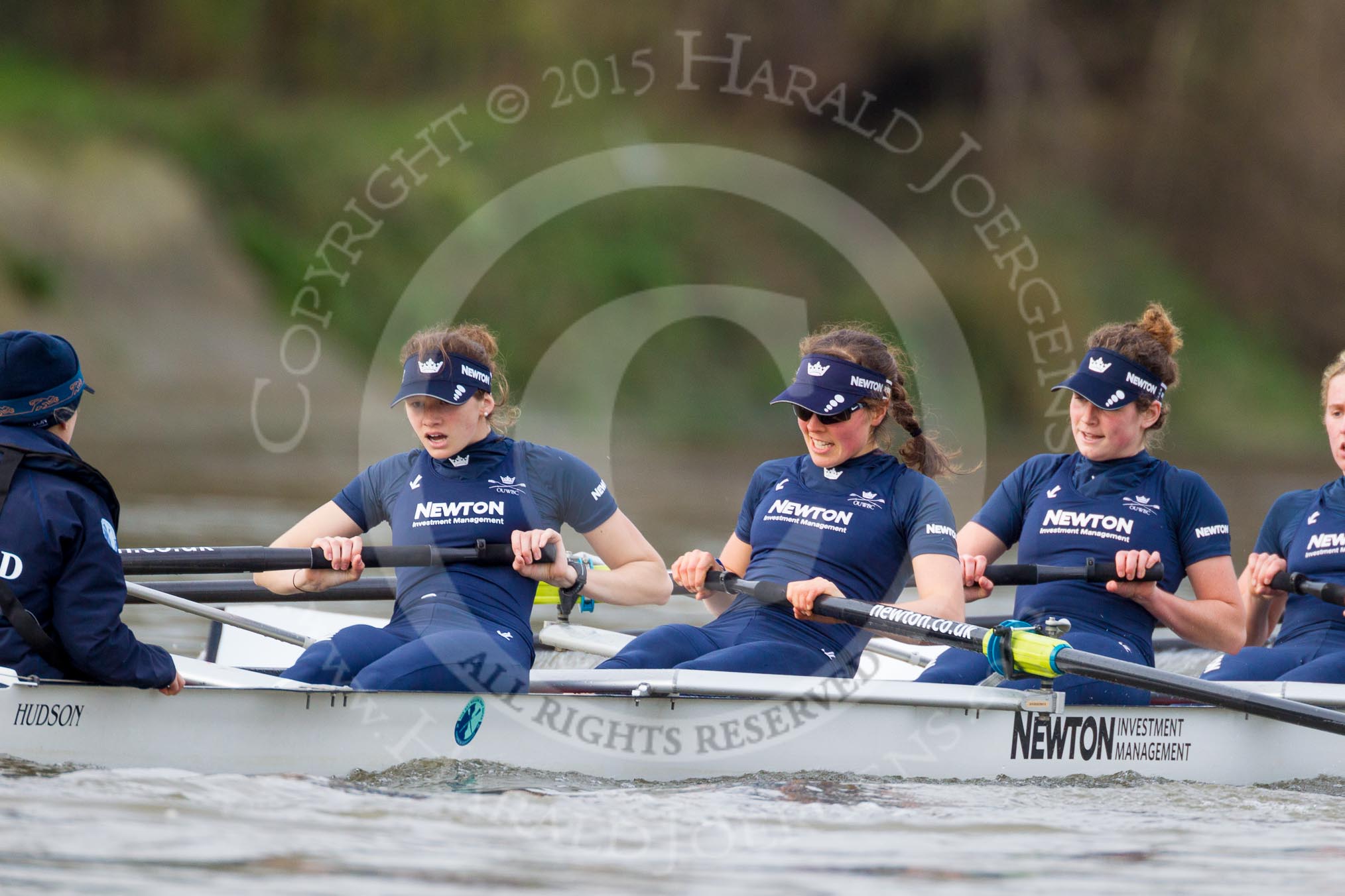 The Boat Race season 2016 - Women's Boat Race Trial Eights (OUWBC, Oxford): "Scylla", here cox-Antonia Stutter, stroke-Emma Lukasiewicz, 7-Lauren Kedar, 6-Joanne Jansen.
River Thames between Putney Bridge and Mortlake,
London SW15,

United Kingdom,
on 10 December 2015 at 12:25, image #207