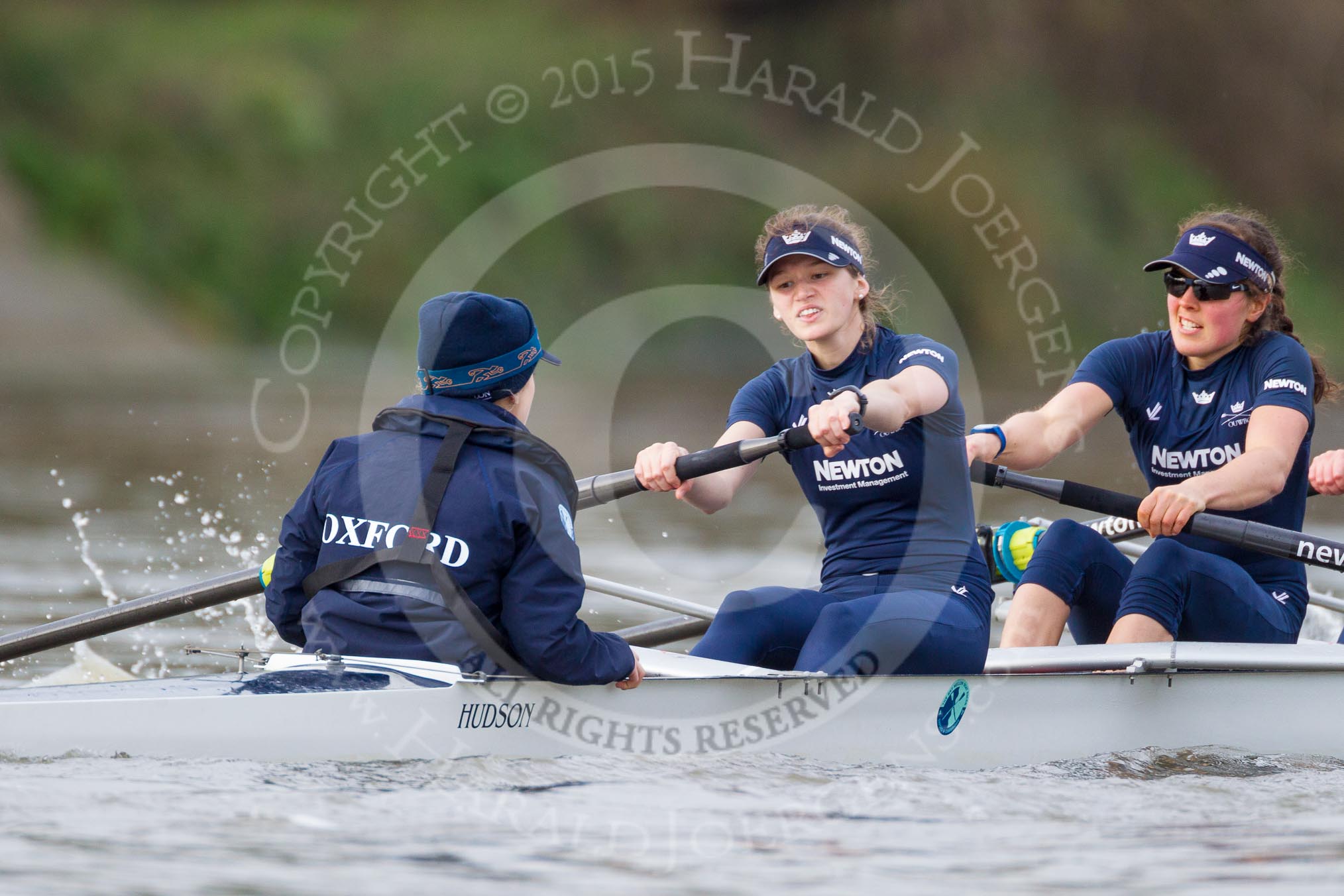 The Boat Race season 2016 - Women's Boat Race Trial Eights (OUWBC, Oxford): "Scylla", here cox-Antonia Stutter, stroke-Emma Lukasiewicz, 7-Lauren Kedar.
River Thames between Putney Bridge and Mortlake,
London SW15,

United Kingdom,
on 10 December 2015 at 12:25, image #208