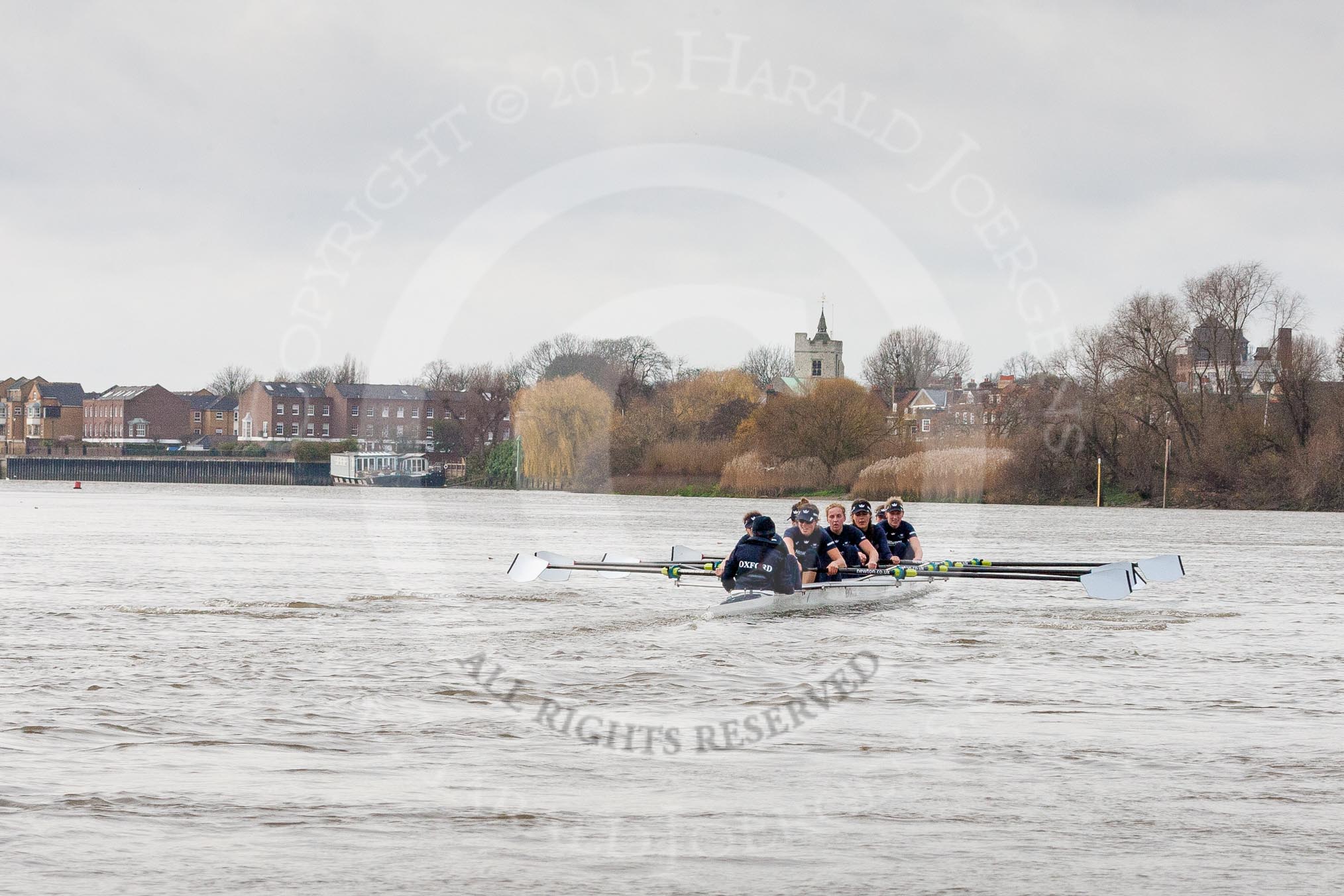 The Boat Race season 2016 - Women's Boat Race Trial Eights (OUWBC, Oxford): "Scylla" at the Surrey Bend, cox-Antonia Stutter, stroke-Emma Lukasiewicz, 7-Lauren Kedar, 6-Joanne Jansen, 5-Anastasia Chitty, 4-Rebecca Te Water Naude, 3-Elettra Ardissino, 2-Merel Lefferts, bow-Issy Dodds.
River Thames between Putney Bridge and Mortlake,
London SW15,

United Kingdom,
on 10 December 2015 at 12:27, image #225