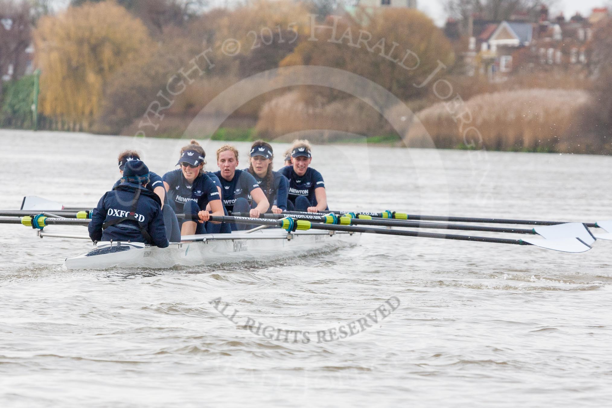 The Boat Race season 2016 - Women's Boat Race Trial Eights (OUWBC, Oxford): "Scylla" at the Surrey Bend, cox-Antonia Stutter, stroke-Emma Lukasiewicz, 7-Lauren Kedar, 6-Joanne Jansen, 5-Anastasia Chitty, 4-Rebecca Te Water Naude, 3-Elettra Ardissino, 2-Merel Lefferts, bow-Issy Dodds.
River Thames between Putney Bridge and Mortlake,
London SW15,

United Kingdom,
on 10 December 2015 at 12:27, image #226