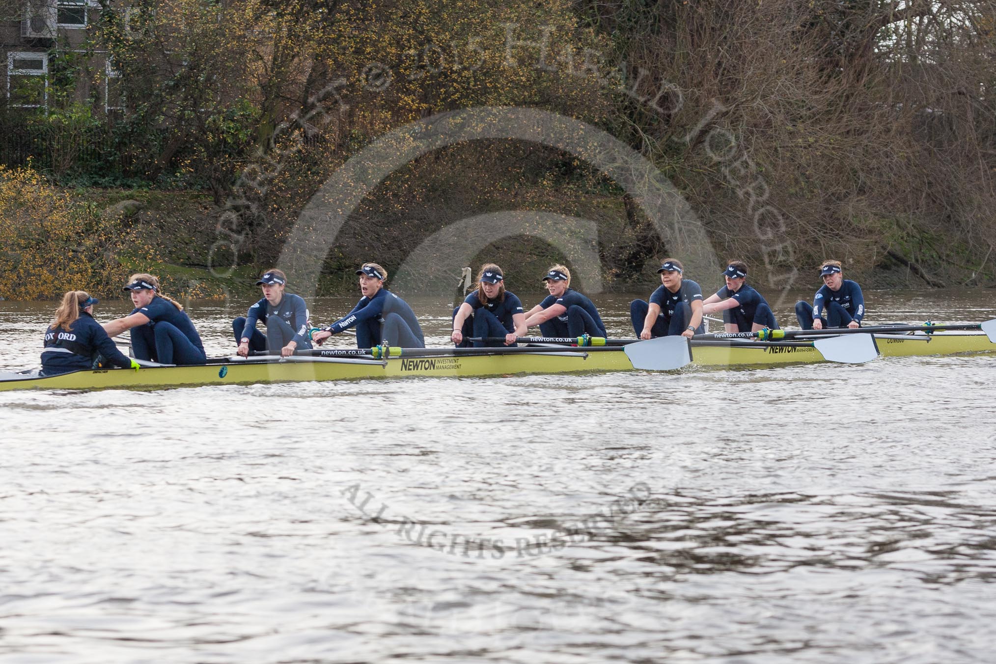 The Boat Race season 2016 - Women's Boat Race Trial Eights (OUWBC, Oxford): "Charybdis" , at the Surrey Bend, cox-Morgan Baynham-Williams, stroke-Kate Erickson, 7-Maddy Badcott, 6-Elo Luik, 5-Ruth Siddorn, 4-Emma Spruce, 3-Lara Pysden, 2-Christina Fleischer, bow-Georgie Daniell.
River Thames between Putney Bridge and Mortlake,
London SW15,

United Kingdom,
on 10 December 2015 at 12:27, image #228