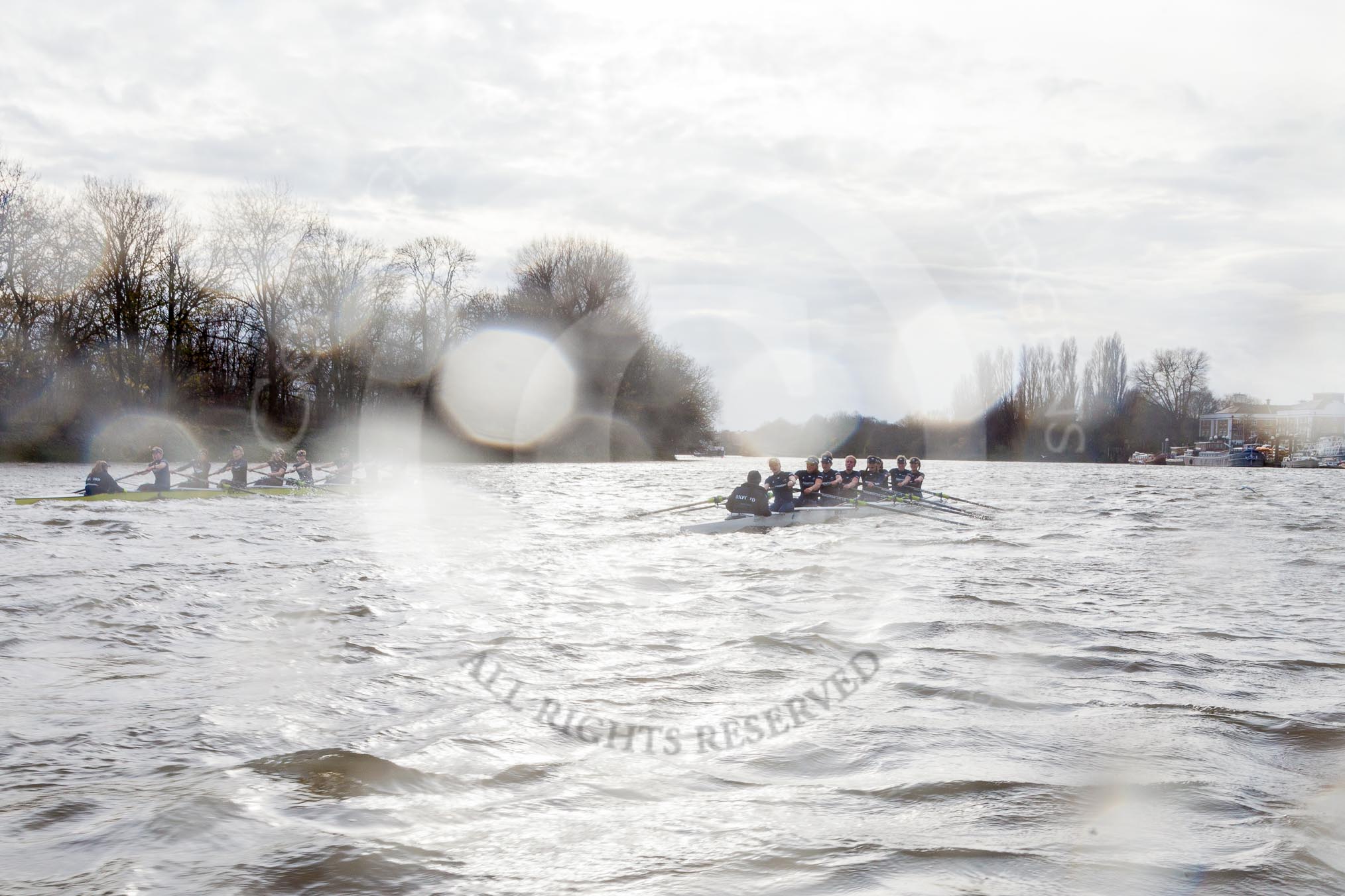 The Boat Race season 2016 - Women's Boat Race Trial Eights (OUWBC, Oxford): "Charybdis"  and "Scylla" at the Surrey Bend.
River Thames between Putney Bridge and Mortlake,
London SW15,

United Kingdom,
on 10 December 2015 at 12:30, image #259