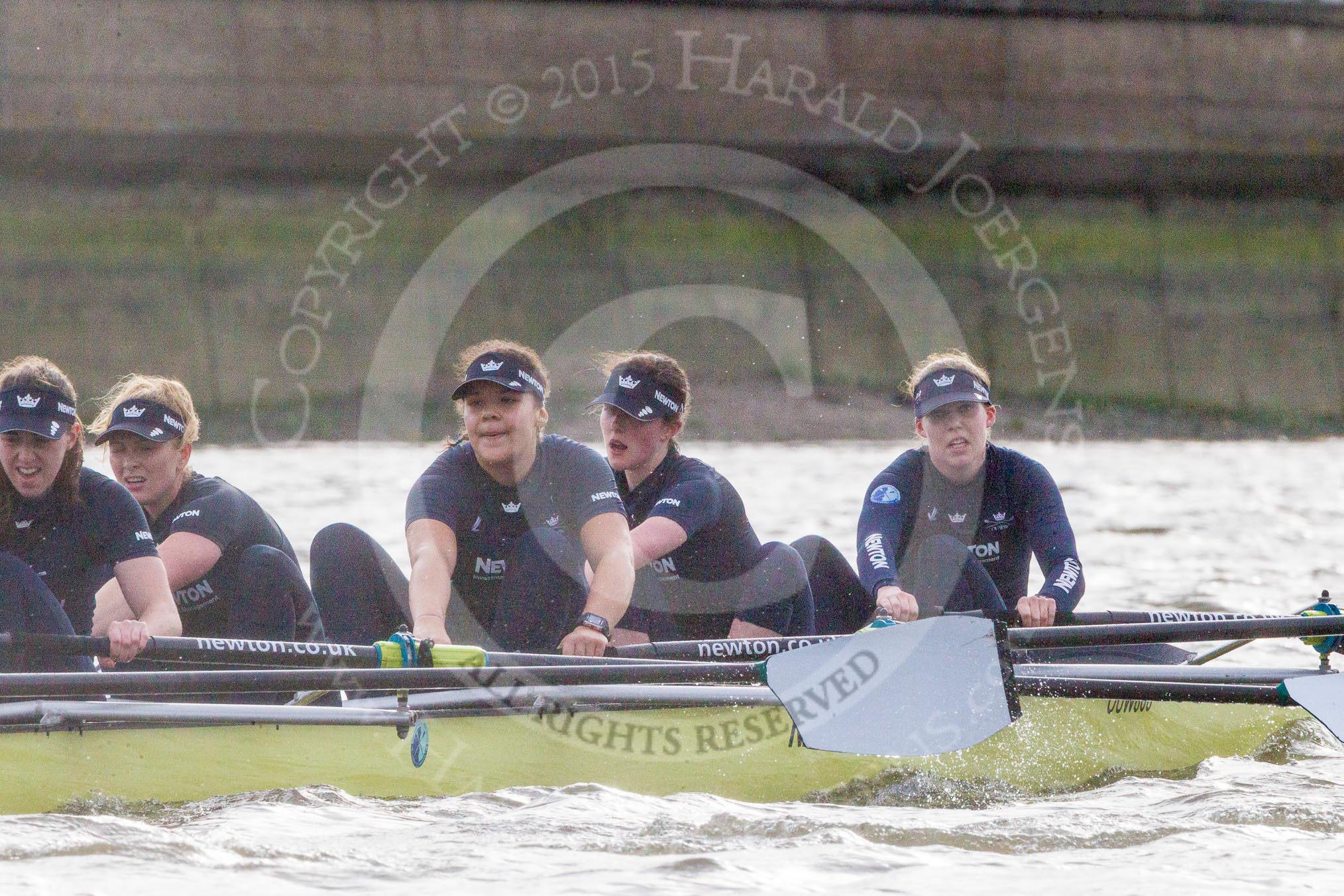 The Boat Race season 2016 - Women's Boat Race Trial Eights (OUWBC, Oxford): "Charybdis", here 5-Ruth Siddorn, 4-Emma Spruce, 3-Lara Pysden, 2-Christina Fleischer, bow-Georgie Daniell.
River Thames between Putney Bridge and Mortlake,
London SW15,

United Kingdom,
on 10 December 2015 at 12:33, image #281