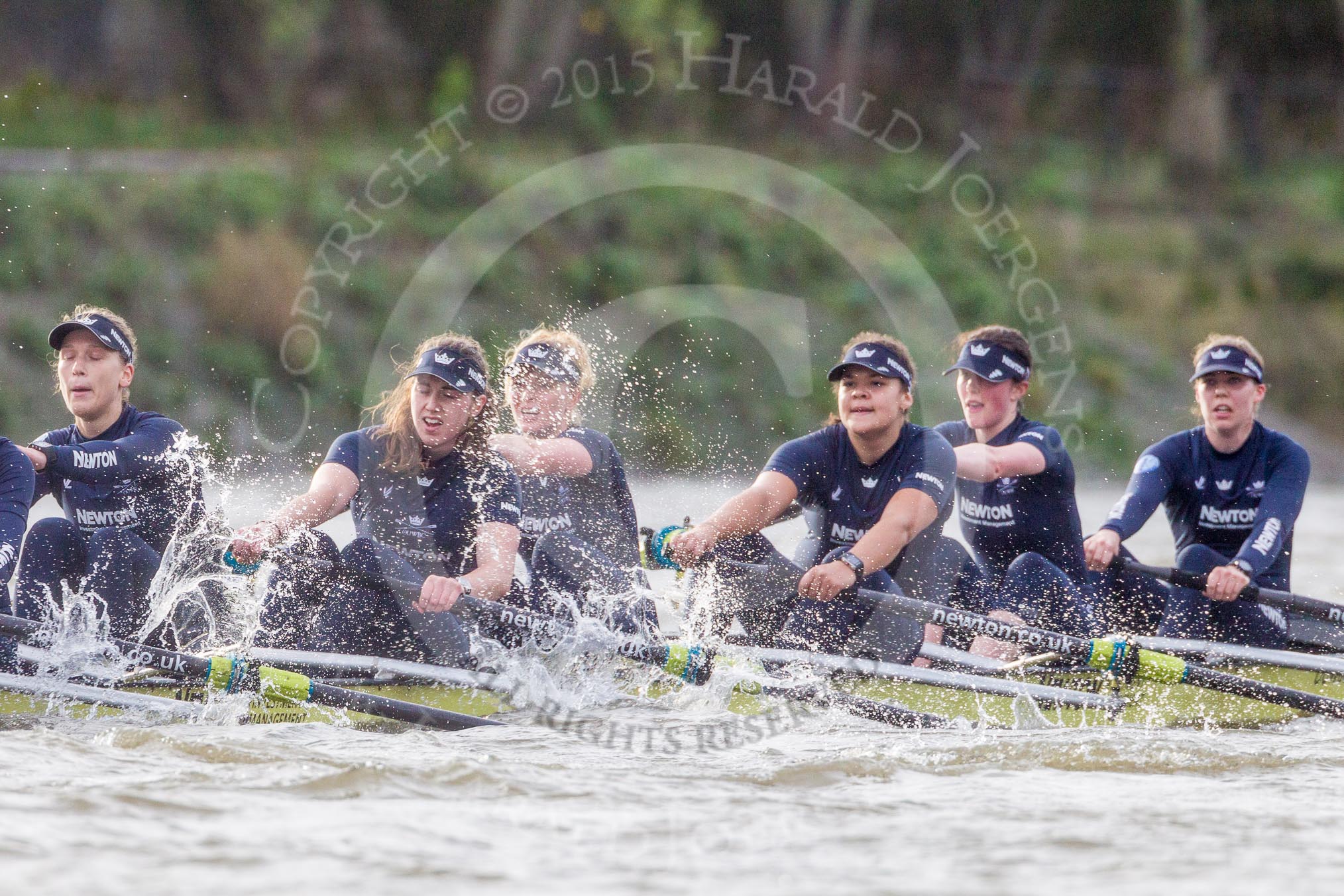 The Boat Race season 2016 - Women's Boat Race Trial Eights (OUWBC, Oxford): "Charybdis", here 6-Elo Luik, 5-Ruth Siddorn, 4-Emma Spruce, 3-Lara Pysden, 2-Christina Fleischer, bow-Georgie Daniell.
River Thames between Putney Bridge and Mortlake,
London SW15,

United Kingdom,
on 10 December 2015 at 12:35, image #298