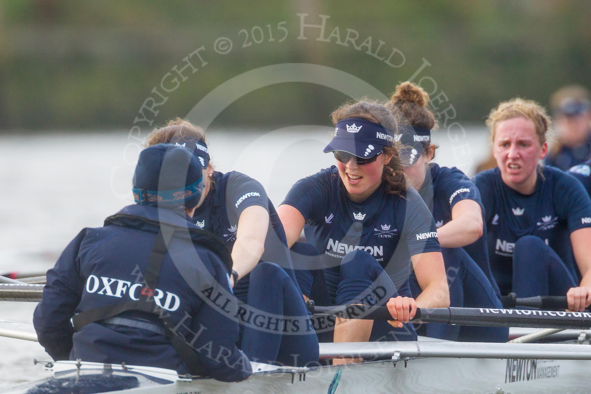 The Boat Race season 2016 - Women's Boat Race Trial Eights (OUWBC, Oxford): "Scylla", here Cox-Antonia Stutter, stroke-Emma Lukasiewicz, 7-Lauren Kedar, 6-Joanne Jansen, 5-Anastasia Chitty.
River Thames between Putney Bridge and Mortlake,
London SW15,

United Kingdom,
on 10 December 2015 at 12:36, image #308