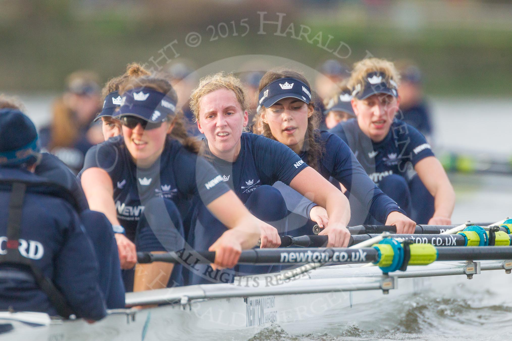 The Boat Race season 2016 - Women's Boat Race Trial Eights (OUWBC, Oxford): "Scylla", cox-Antonia Stutter, stroke-Emma Lukasiewicz, 7-Lauren Kedar, 6-Joanne Jansen, 5-Anastasia Chitty, 4-Rebecca Te Water Naude, 3-Elettra Ardissino, 2-Merel Lefferts, bow-Issy Dodds.
River Thames between Putney Bridge and Mortlake,
London SW15,

United Kingdom,
on 10 December 2015 at 12:36, image #318