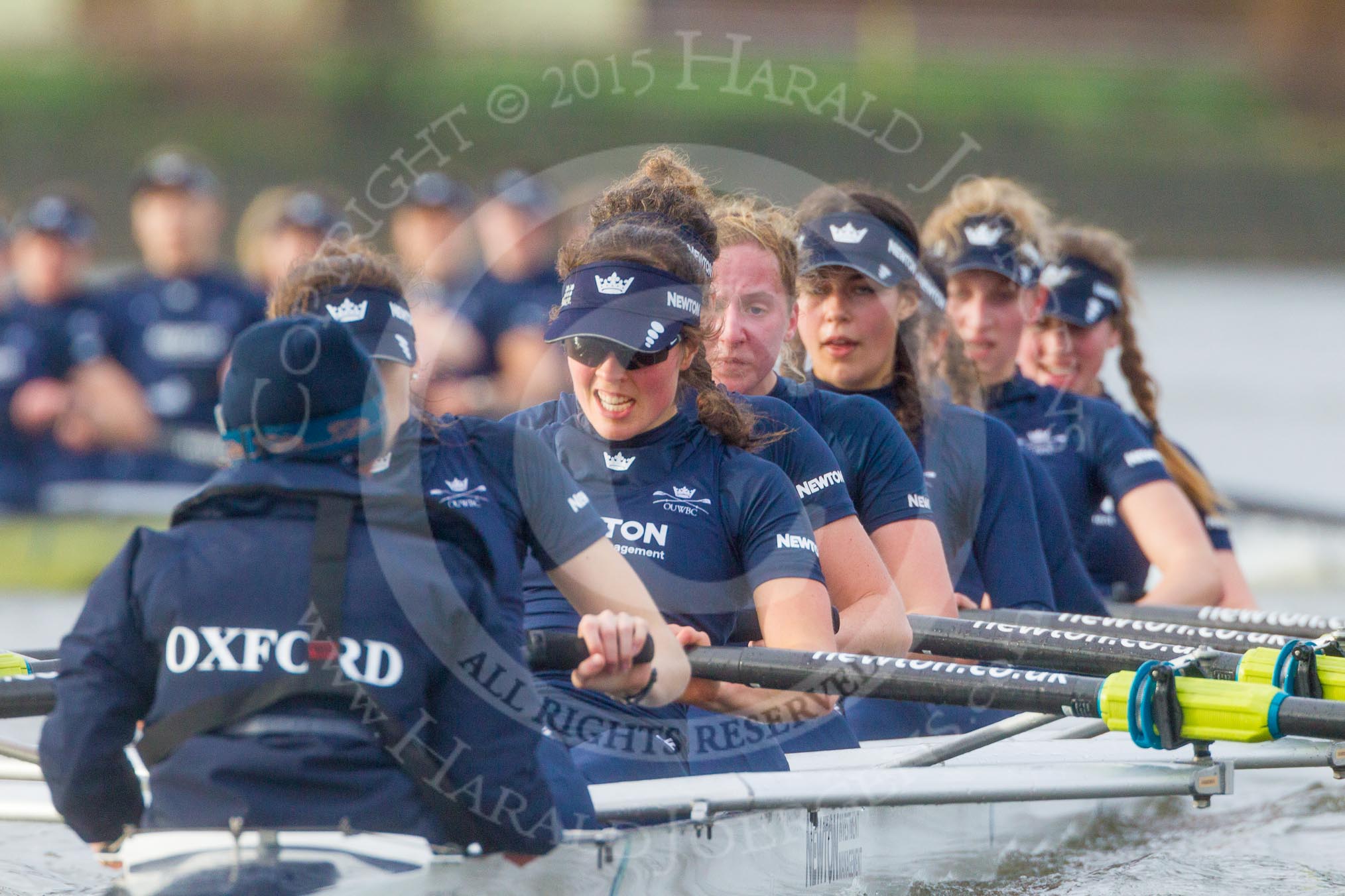 The Boat Race season 2016 - Women's Boat Race Trial Eights (OUWBC, Oxford): "Scylla", cox-Antonia Stutter, stroke-Emma Lukasiewicz, 7-Lauren Kedar, 6-Joanne Jansen, 5-Anastasia Chitty, 4-Rebecca Te Water Naude, 3-Elettra Ardissino, 2-Merel Lefferts, bow-Issy Dodds.
River Thames between Putney Bridge and Mortlake,
London SW15,

United Kingdom,
on 10 December 2015 at 12:36, image #320