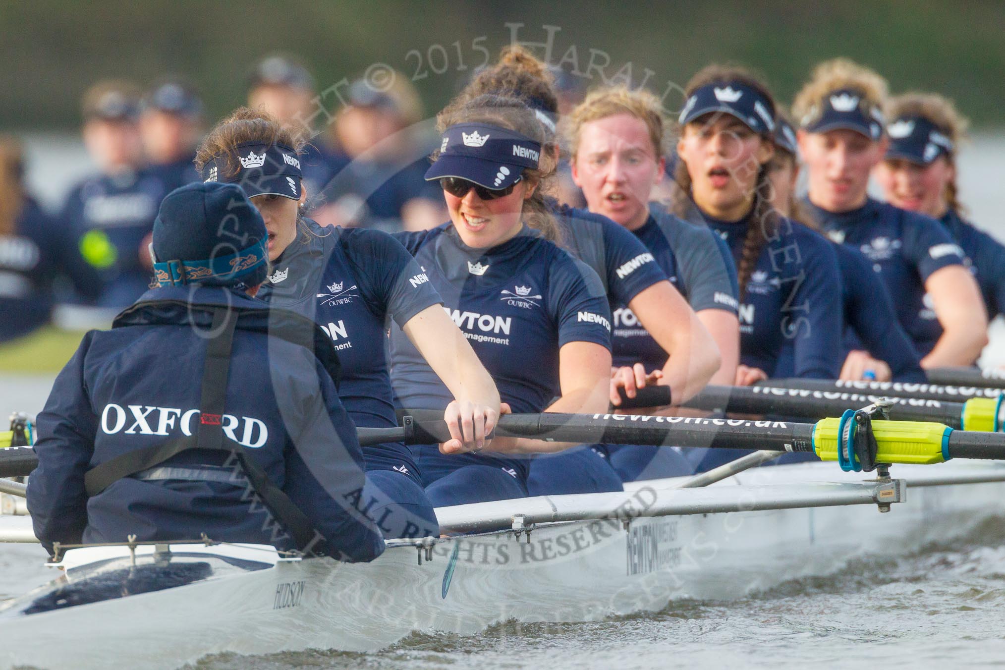 The Boat Race season 2016 - Women's Boat Race Trial Eights (OUWBC, Oxford): "Scylla", cox-Antonia Stutter, stroke-Emma Lukasiewicz, 7-Lauren Kedar, 6-Joanne Jansen, 5-Anastasia Chitty, 4-Rebecca Te Water Naude, 3-Elettra Ardissino, 2-Merel Lefferts, bow-Issy Dodds.
River Thames between Putney Bridge and Mortlake,
London SW15,

United Kingdom,
on 10 December 2015 at 12:37, image #328