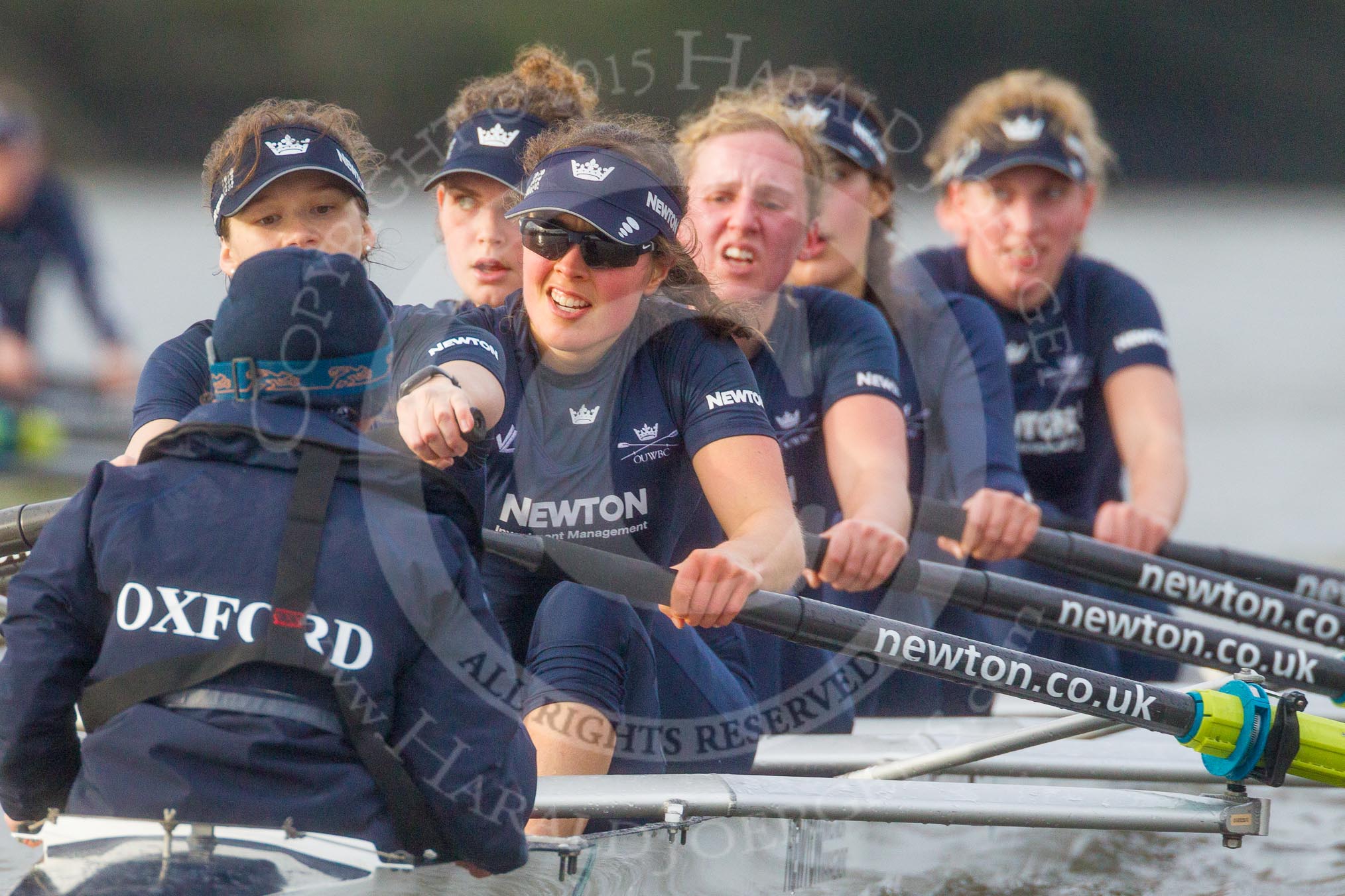 The Boat Race season 2016 - Women's Boat Race Trial Eights (OUWBC, Oxford): "Scylla", cox-Antonia Stutter, stroke-Emma Lukasiewicz, 7-Lauren Kedar, 6-Joanne Jansen, 5-Anastasia Chitty, 4-Rebecca Te Water Naude, 3-Elettra Ardissino, 2-Merel Lefferts, bow-Issy Dodds.
River Thames between Putney Bridge and Mortlake,
London SW15,

United Kingdom,
on 10 December 2015 at 12:37, image #332