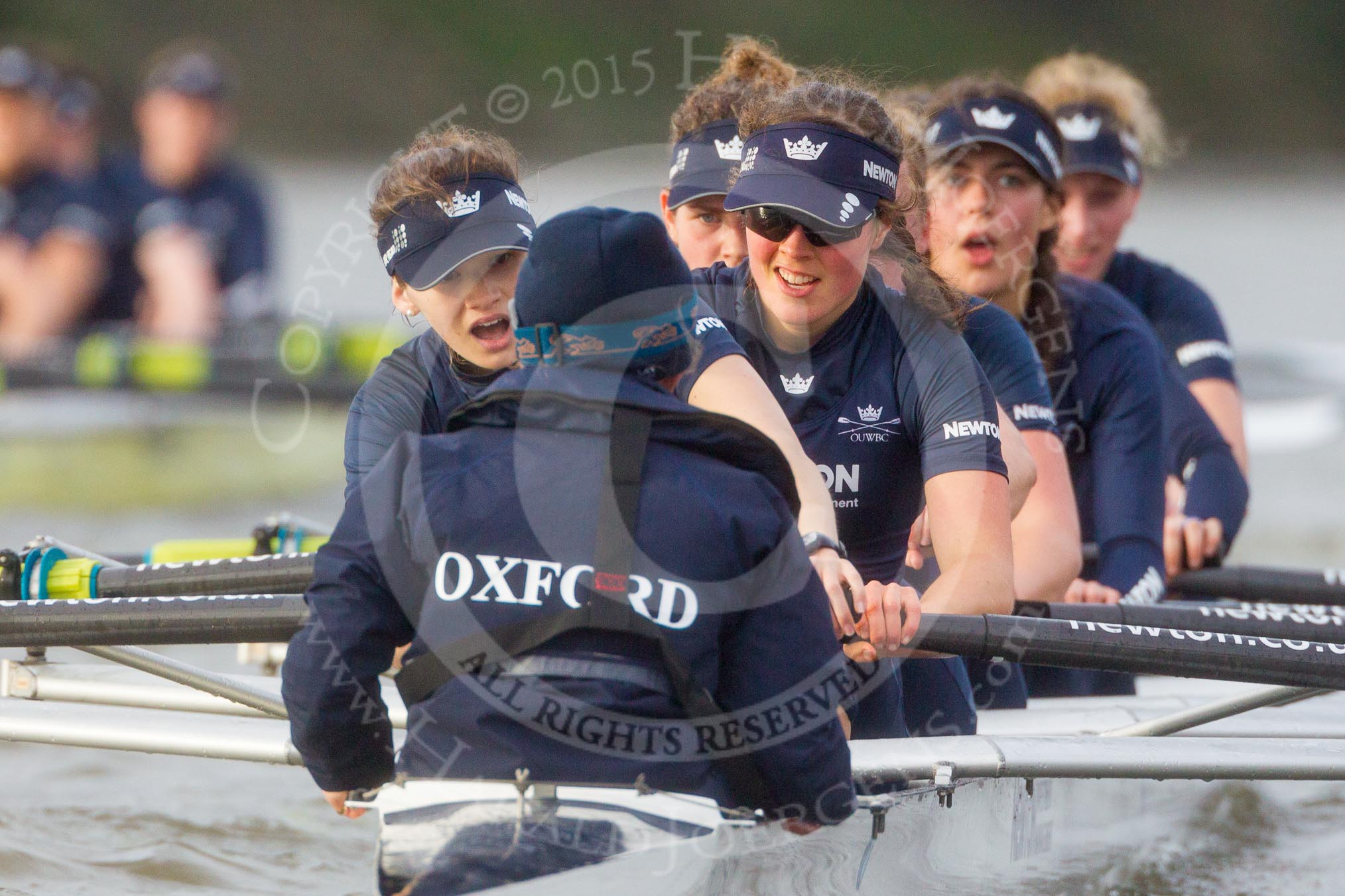 The Boat Race season 2016 - Women's Boat Race Trial Eights (OUWBC, Oxford): "Scylla", cox-Antonia Stutter, stroke-Emma Lukasiewicz, 7-Lauren Kedar, 6-Joanne Jansen, 5-Anastasia Chitty, 4-Rebecca Te Water Naude, 3-Elettra Ardissino, 2-Merel Lefferts, bow-Issy Dodds.
River Thames between Putney Bridge and Mortlake,
London SW15,

United Kingdom,
on 10 December 2015 at 12:37, image #333