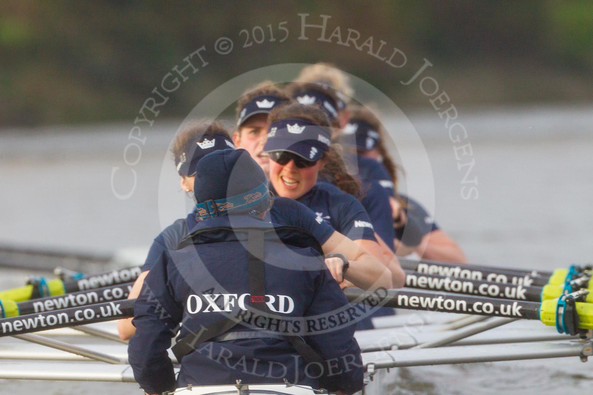 The Boat Race season 2016 - Women's Boat Race Trial Eights (OUWBC, Oxford): "Scylla", cox-Antonia Stutter, stroke-Emma Lukasiewicz, 7-Lauren Kedar, 6-Joanne Jansen, 5-Anastasia Chitty, 4-Rebecca Te Water Naude, 3-Elettra Ardissino, 2-Merel Lefferts, bow-Issy Dodds.
River Thames between Putney Bridge and Mortlake,
London SW15,

United Kingdom,
on 10 December 2015 at 12:37, image #350