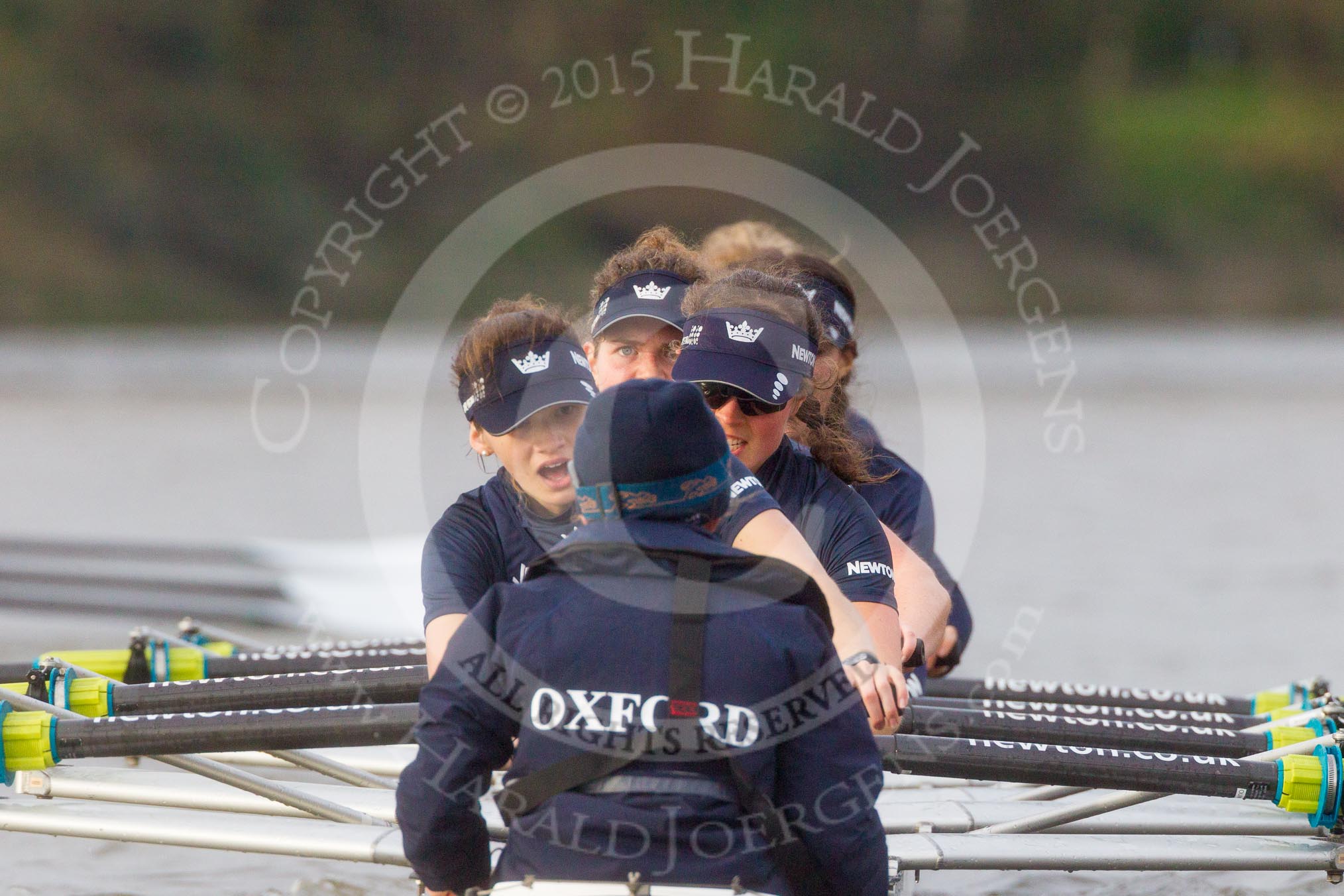 The Boat Race season 2016 - Women's Boat Race Trial Eights (OUWBC, Oxford): "Scylla", cox-Antonia Stutter, stroke-Emma Lukasiewicz, 7-Lauren Kedar, 6-Joanne Jansen, 5-Anastasia Chitty, 4-Rebecca Te Water Naude, 3-Elettra Ardissino, 2-Merel Lefferts, bow-Issy Dodds.
River Thames between Putney Bridge and Mortlake,
London SW15,

United Kingdom,
on 10 December 2015 at 12:37, image #335