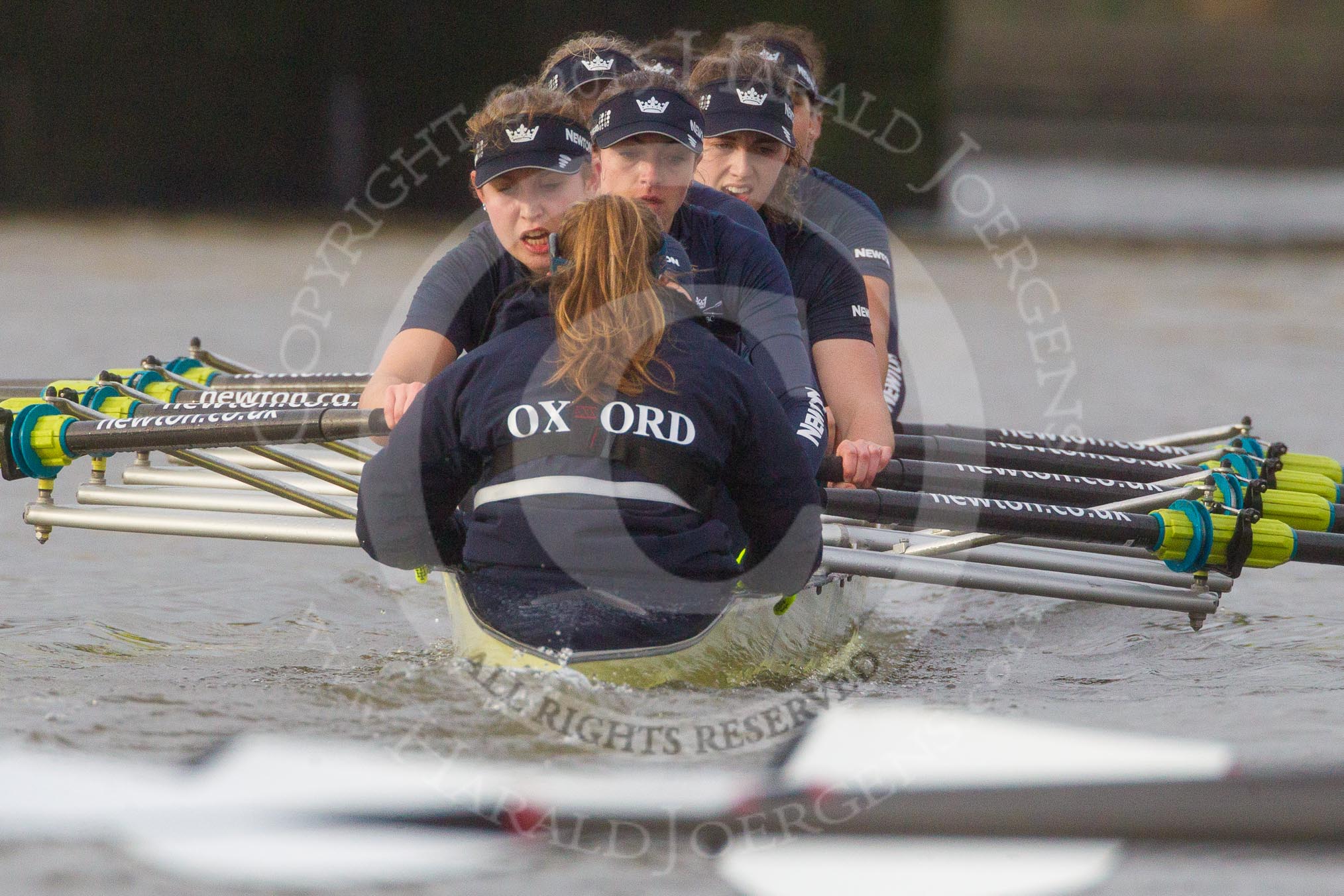 The Boat Race season 2016 - Women's Boat Race Trial Eights (OUWBC, Oxford): "Scylla", cox-Antonia Stutter, stroke-Emma Lukasiewicz, 7-Lauren Kedar, 6-Joanne Jansen, 5-Anastasia Chitty, 4-Rebecca Te Water Naude, 3-Elettra Ardissino, 2-Merel Lefferts, bow-Issy Dodds.
River Thames between Putney Bridge and Mortlake,
London SW15,

United Kingdom,
on 10 December 2015 at 12:37, image #337