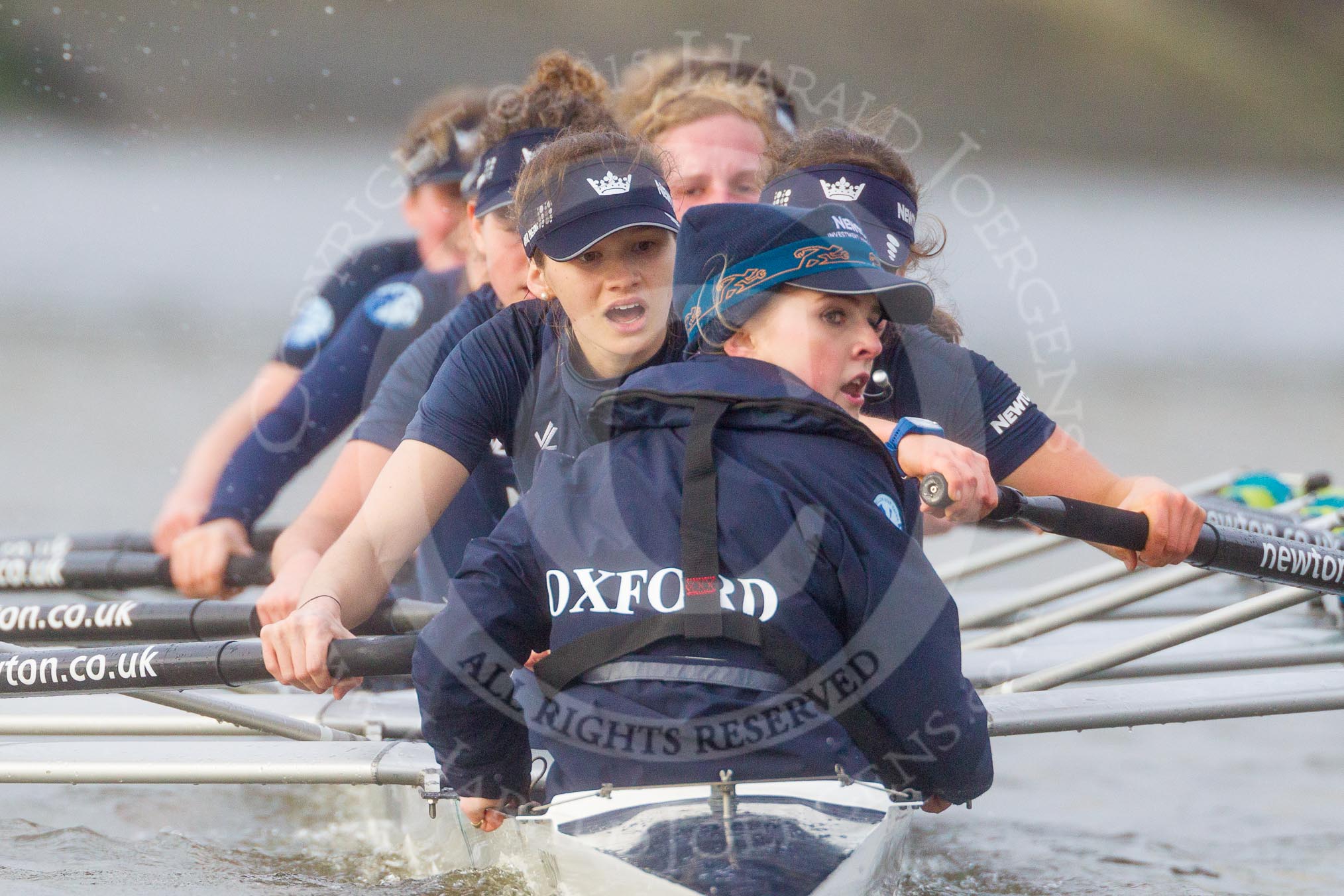 The Boat Race season 2016 - Women's Boat Race Trial Eights (OUWBC, Oxford): "Scylla", cox-Antonia Stutter, stroke-Emma Lukasiewicz, 7-Lauren Kedar, 6-Joanne Jansen, 5-Anastasia Chitty, 4-Rebecca Te Water Naude, 3-Elettra Ardissino, 2-Merel Lefferts, bow-Issy Dodds.
River Thames between Putney Bridge and Mortlake,
London SW15,

United Kingdom,
on 10 December 2015 at 12:37, image #344