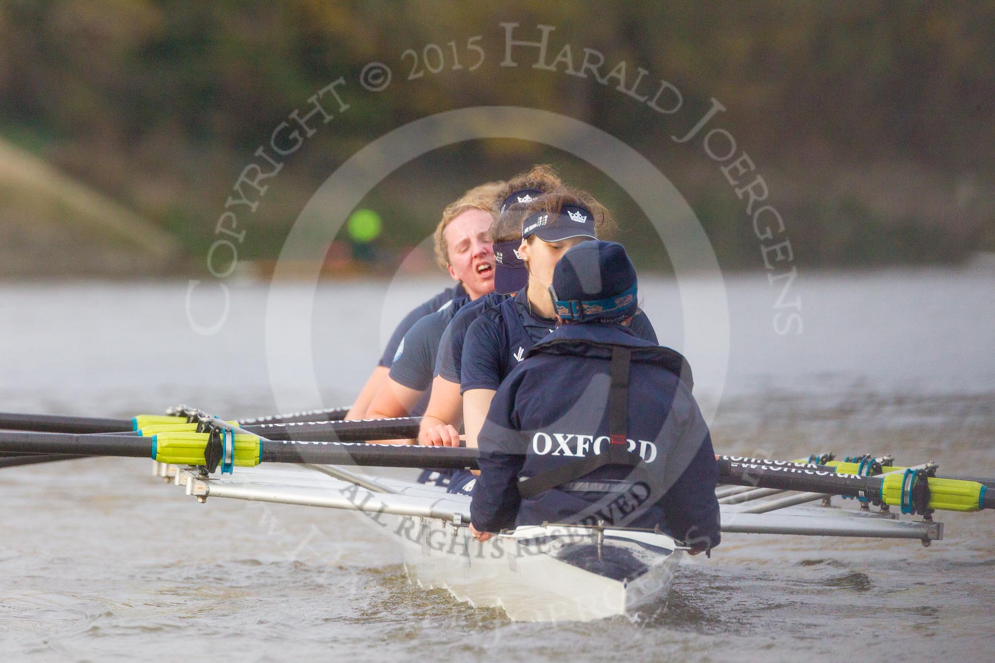 The Boat Race season 2016 - Women's Boat Race Trial Eights (OUWBC, Oxford): "Scylla", cox-Antonia Stutter, stroke-Emma Lukasiewicz, 7-Lauren Kedar, 6-Joanne Jansen, 5-Anastasia Chitty, 4-Rebecca Te Water Naude, 3-Elettra Ardissino, 2-Merel Lefferts, bow-Issy Dodds, immediately after the race.
River Thames between Putney Bridge and Mortlake,
London SW15,

United Kingdom,
on 10 December 2015 at 12:38, image #346