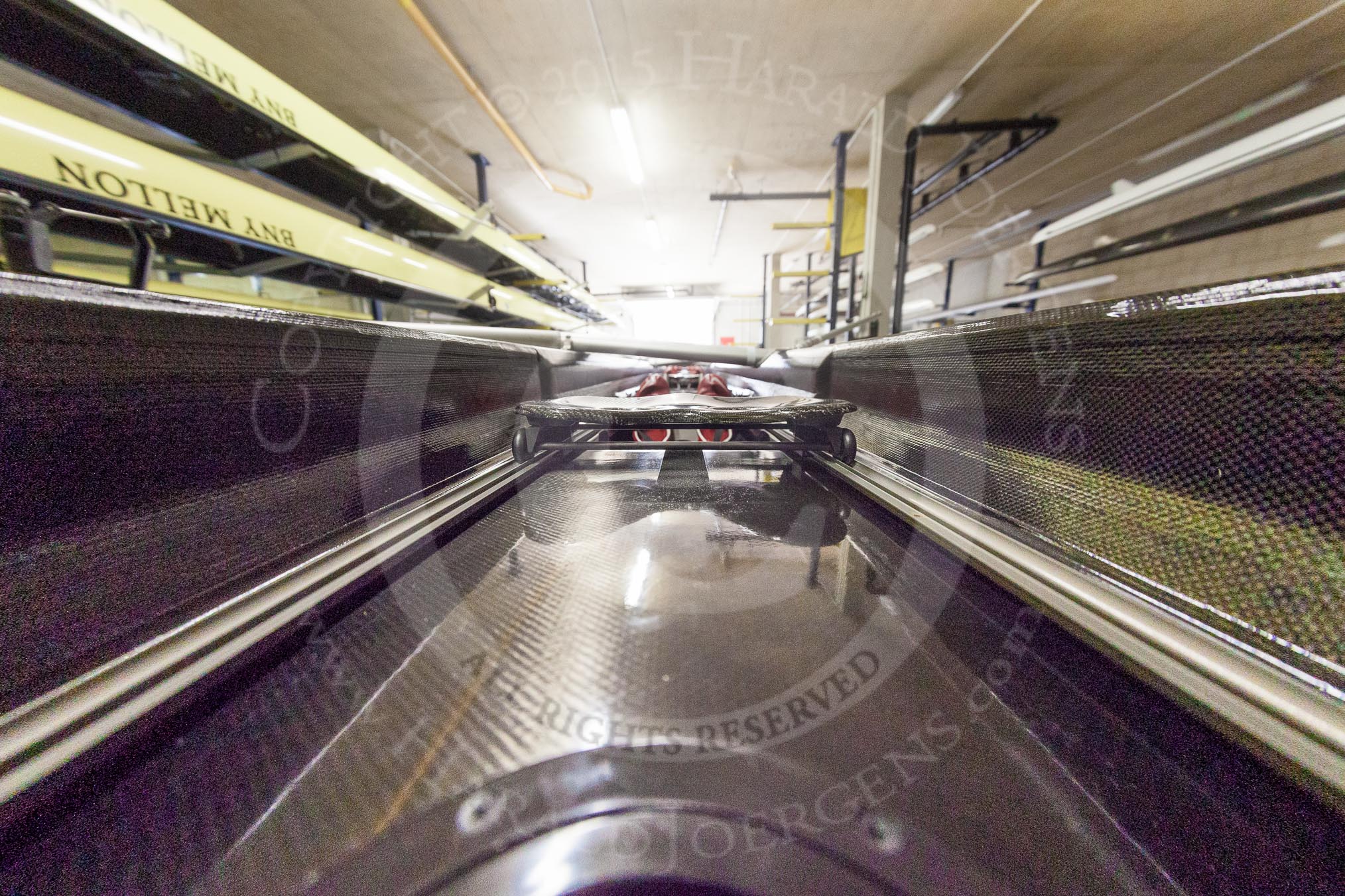 The Boat Race season 2016 - OUWBC training Wallingford: A close look at a modern high-tech boat inside Oxford's Fleming Boat House at Wallingford.
River Thames,
Wallingford,
Oxfordshire,

on 29 February 2016 at 14:17, image #4