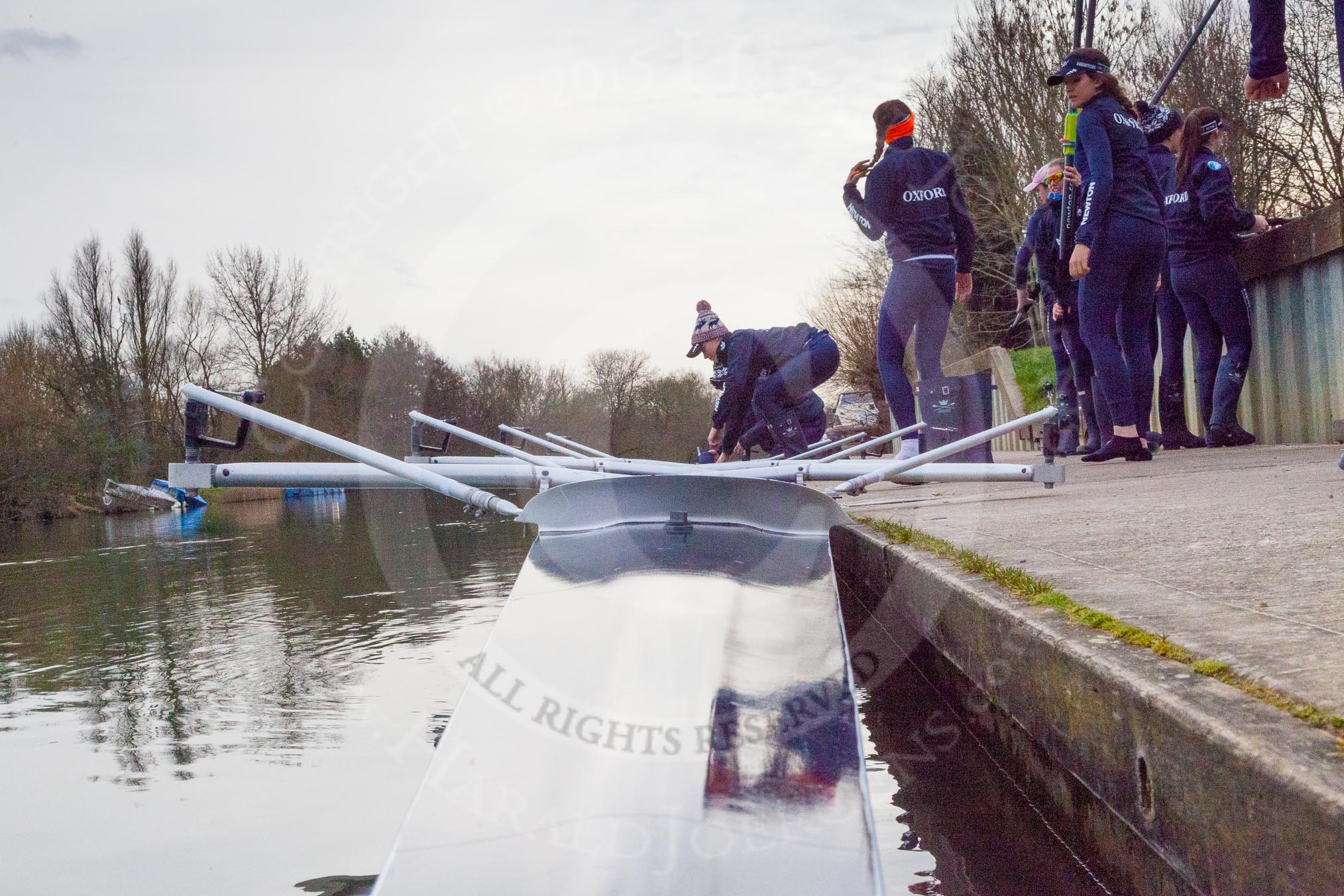 The Boat Race season 2016 - OUWBC training Wallingford: The OUWBC reserve boat crew getting ready for their training session on the Thames at Wallingford.
River Thames,
Wallingford,
Oxfordshire,

on 29 February 2016 at 15:16, image #33