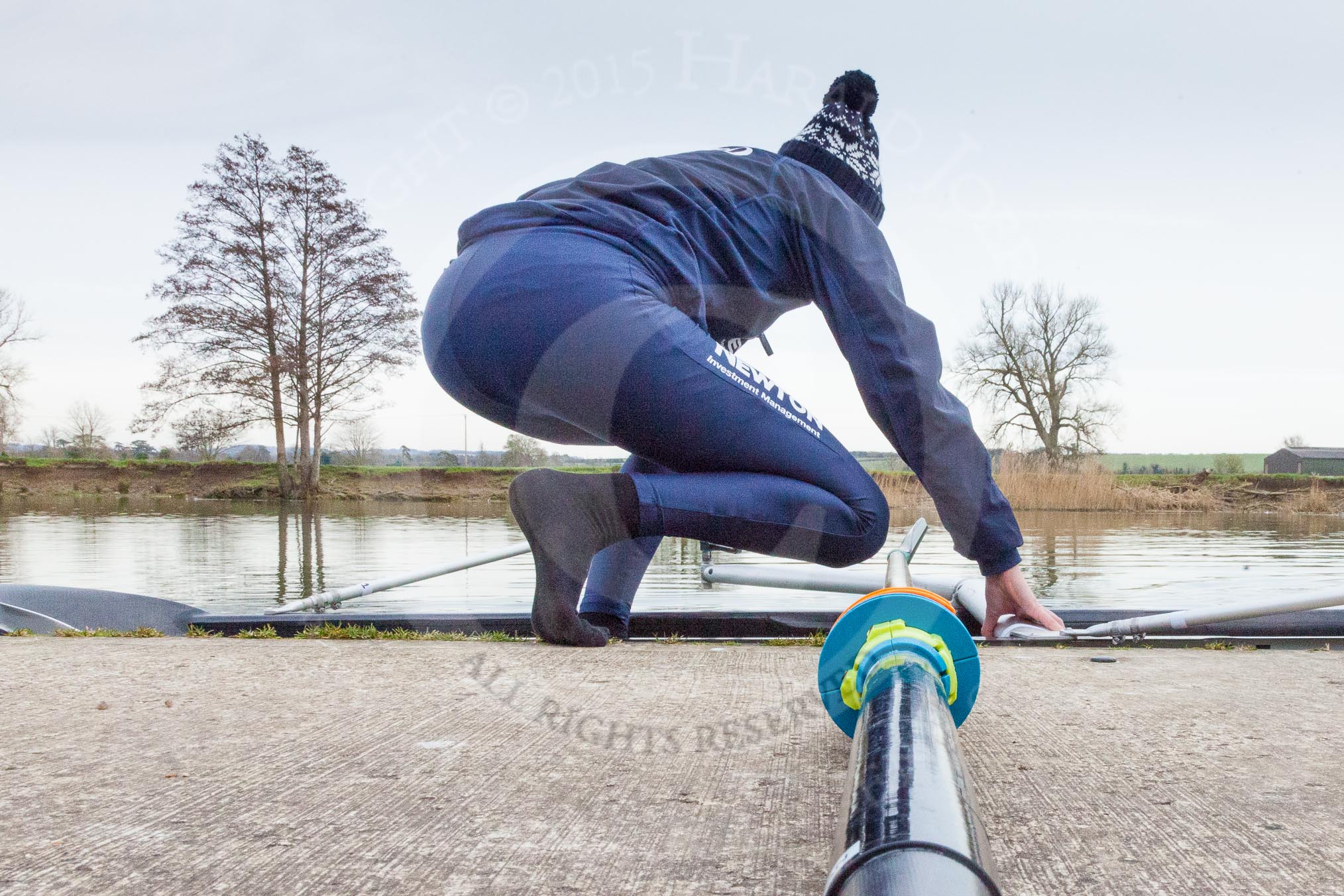 The Boat Race season 2016 - OUWBC training Wallingford: The OUWBC reserve boat crew getting ready for their training session on the Thames at Wallingford.
River Thames,
Wallingford,
Oxfordshire,

on 29 February 2016 at 15:17, image #36