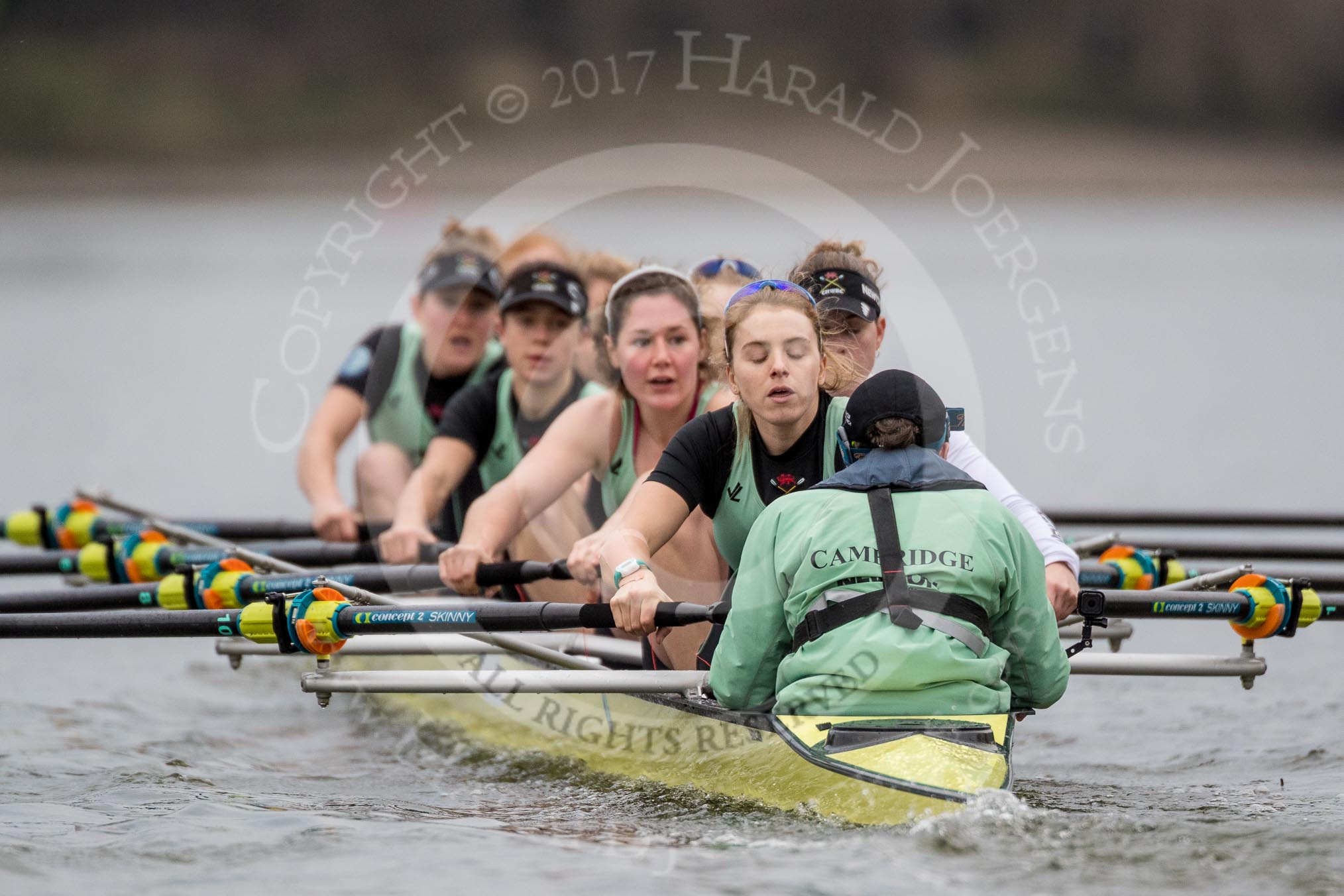 The Boat Race season 2017 - Women's Boat Race Fixture CUWBC vs Univerity of London: The CUWBC eight, cox - Matthew Holland, stroke - Alice White, 7 - Myriam Goudet, 6 - Melissa Wilson, 5 - Holy Hill, 4 - Imogen Grant, 3 - Ashton Brown, 2 - Kirsten Van Fosen, bow - Claire Lambe, in focus Melissa Wilson.
River Thames between Putney Bridge and Mortlake,
London SW15,

United Kingdom,
on 19 February 2017 at 16:02, image #72