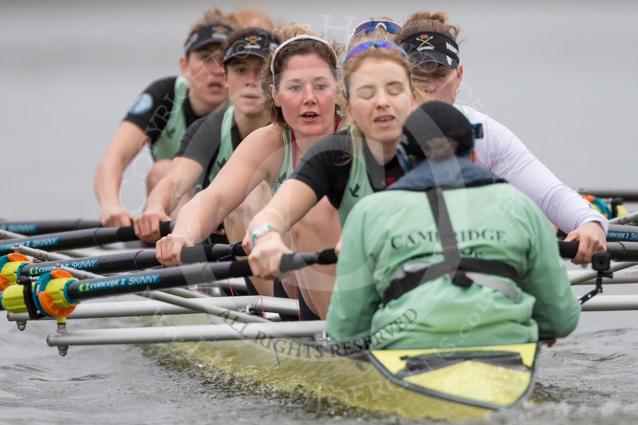 The Boat Race season 2017 - Women's Boat Race Fixture CUWBC vs Univerity of London: The CUWBC eight, cox - Matthew Holland, stroke - Alice White, 7 - Myriam Goudet, 6 - Melissa Wilson, 5 - Holy Hill, 4 - Imogen Grant, 3 - Ashton Brown, 2 - Kirsten Van Fosen, bow - Claire Lambe, in focus Melissa Wilson.
River Thames between Putney Bridge and Mortlake,
London SW15,

United Kingdom,
on 19 February 2017 at 16:03, image #74