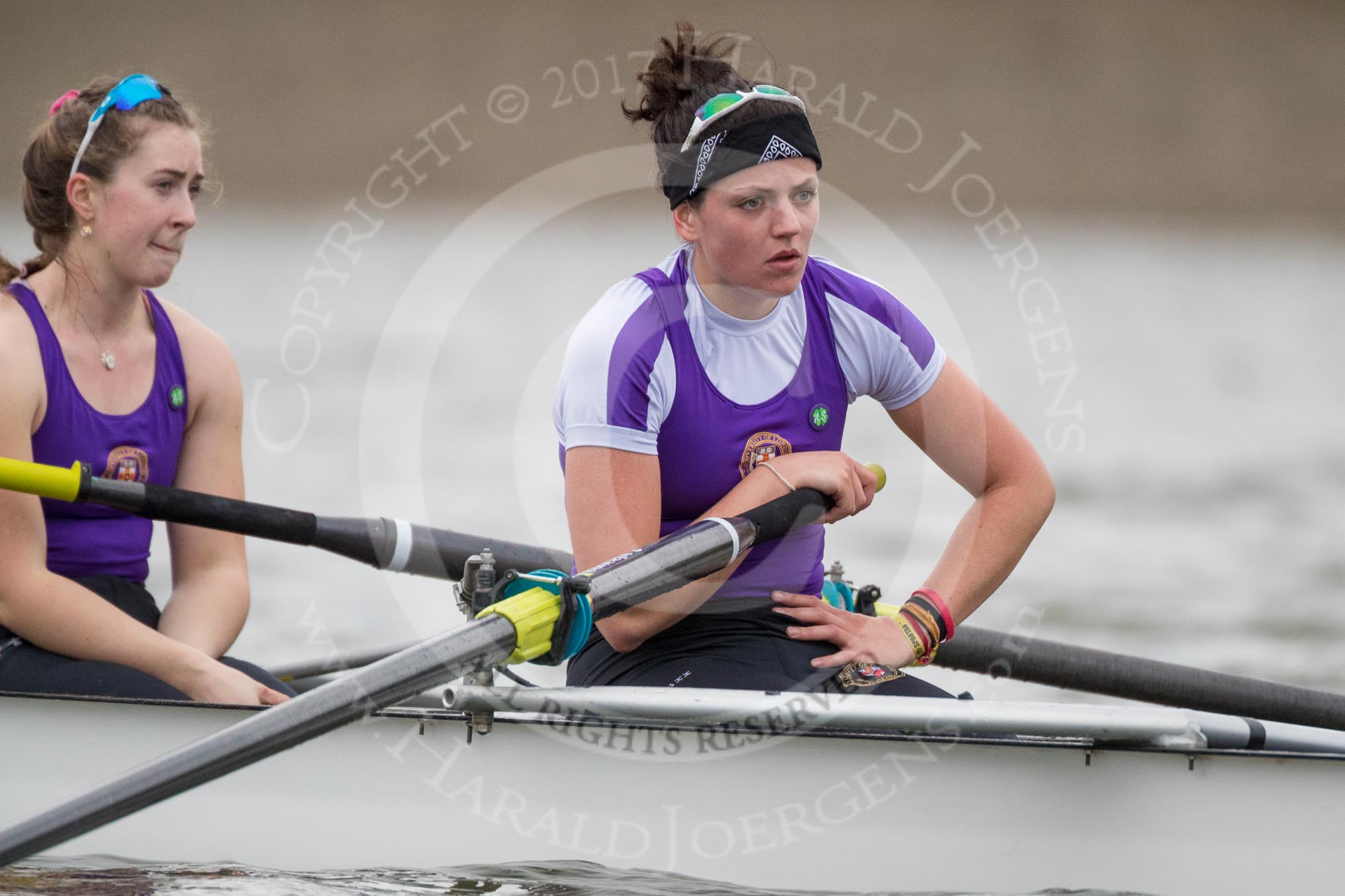 The Boat Race season 2017 - Women's Boat Race Fixture CUWBC vs Univerity of London: The UL boat, here 5 - Charlotte Hodgkins-Byrne, 6 - Georgia Stratham.
River Thames between Putney Bridge and Mortlake,
London SW15,

United Kingdom,
on 19 February 2017 at 16:14, image #101