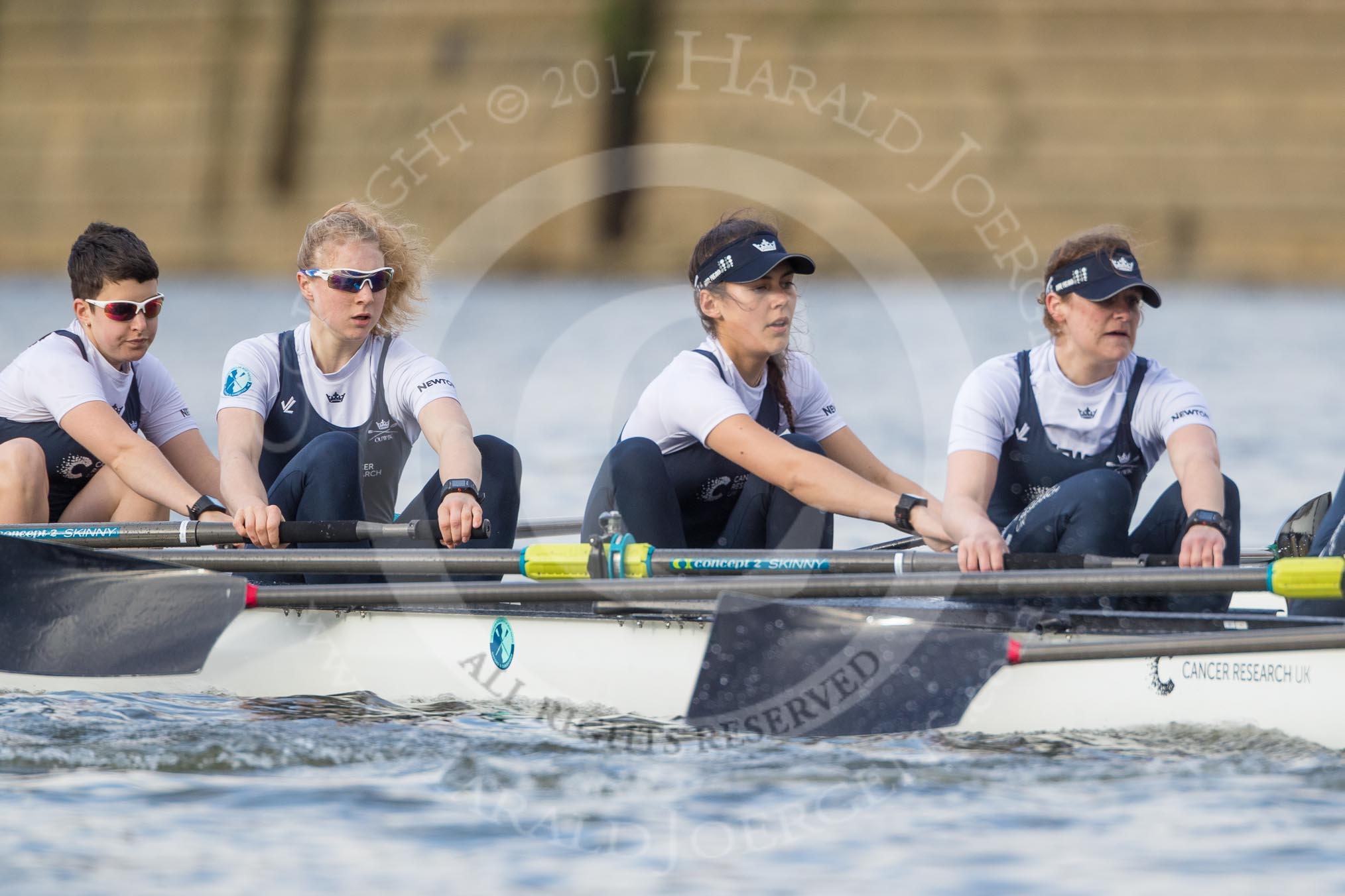 The Cancer Research UK Boat Race season 2017 - Women's Boat Race Fixture OUWBC vs Molesey BC: The OUWBC boat, here bow Alice Roberts, 2 Beth Bridgman, 3 Rebecca Te Water Naude, 4 Rebecca Esselstein.
River Thames between Putney Bridge and Mortlake,
London SW15,

United Kingdom,
on 19 March 2017 at 16:03, image #69