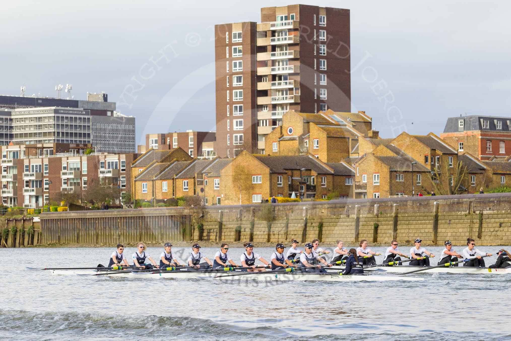 The Cancer Research UK Boat Race season 2017 - Women's Boat Race Fixture OUWBC vs Molesey BC: OUWBC still in the lead in the Harrods Repository area.
River Thames between Putney Bridge and Mortlake,
London SW15,

United Kingdom,
on 19 March 2017 at 16:04, image #70