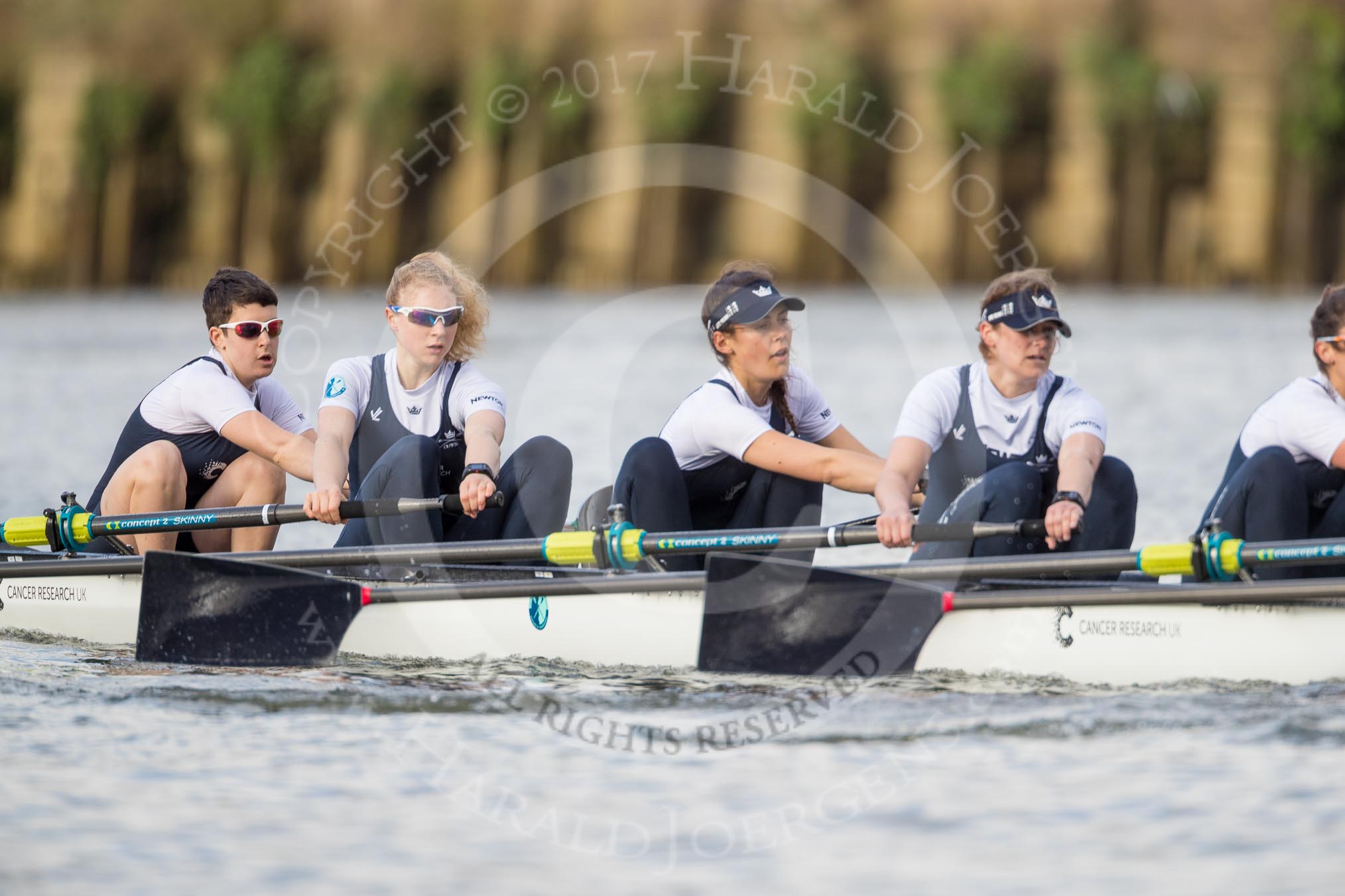 The Cancer Research UK Boat Race season 2017 - Women's Boat Race Fixture OUWBC vs Molesey BC: The OUWBC boat, here bow Alice Roberts, 2 Beth Bridgman, 3 Rebecca Te Water Naude, 4 Rebecca Esselstein, 5 Chloe Laverack.
River Thames between Putney Bridge and Mortlake,
London SW15,

United Kingdom,
on 19 March 2017 at 16:04, image #72