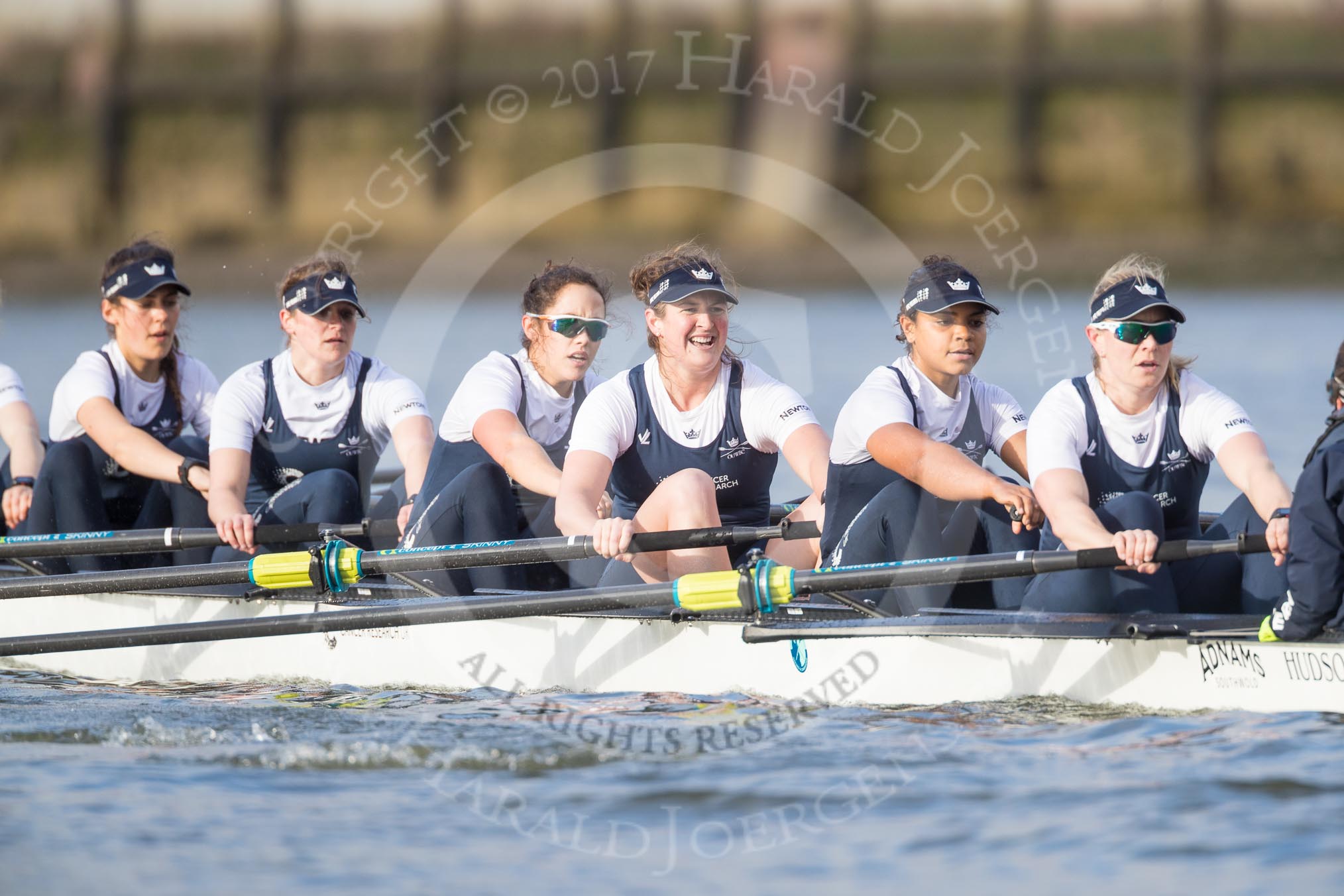 The Cancer Research UK Boat Race season 2017 - Women's Boat Race Fixture OUWBC vs Molesey BC: The OUWBC boat - here 3 Rebecca Te Water Naude, 4 Rebecca Esselstein, 5 Chloe Laverack, 6 Harriet Austin, 7 Jenna Hebert, stroke Emily Cameron.
River Thames between Putney Bridge and Mortlake,
London SW15,

United Kingdom,
on 19 March 2017 at 16:05, image #84