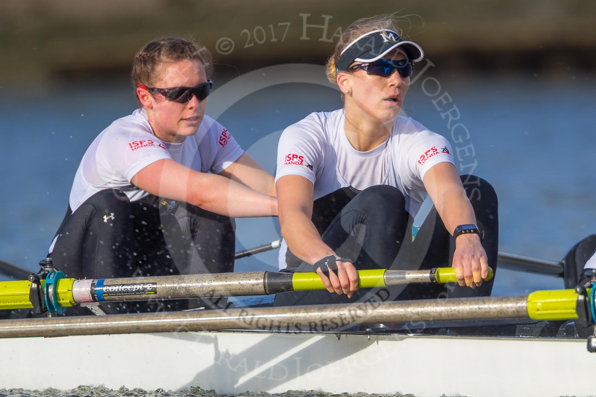 The Cancer Research UK Boat Race season 2017 - Women's Boat Race Fixture OUWBC vs Molesey BC: The Molesey boat, here 5 Katie Bartlett, 6 Elo Luik.
River Thames between Putney Bridge and Mortlake,
London SW15,

United Kingdom,
on 19 March 2017 at 16:05, image #92