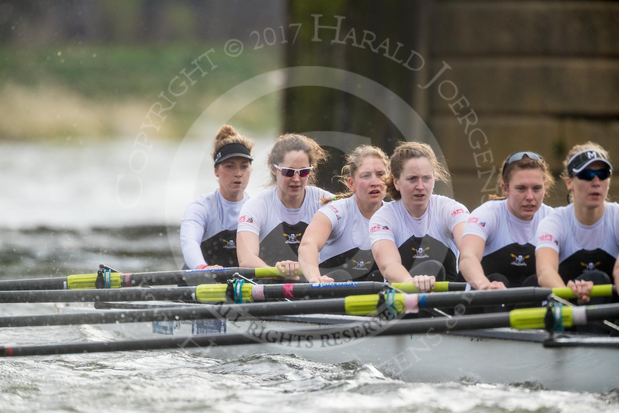 The Cancer Research UK Boat Race season 2017 - Women's Boat Race Fixture OUWBC vs Molesey BC: Molesey at Barnes Railway Bridge - bow Emma McDonald, 2 Caitlin Boyland, 3 Lucy Primmer, 4 Claire McKeown, 5 Katie Bartlett, 6 Elo Luik.
River Thames between Putney Bridge and Mortlake,
London SW15,

United Kingdom,
on 19 March 2017 at 16:22, image #138