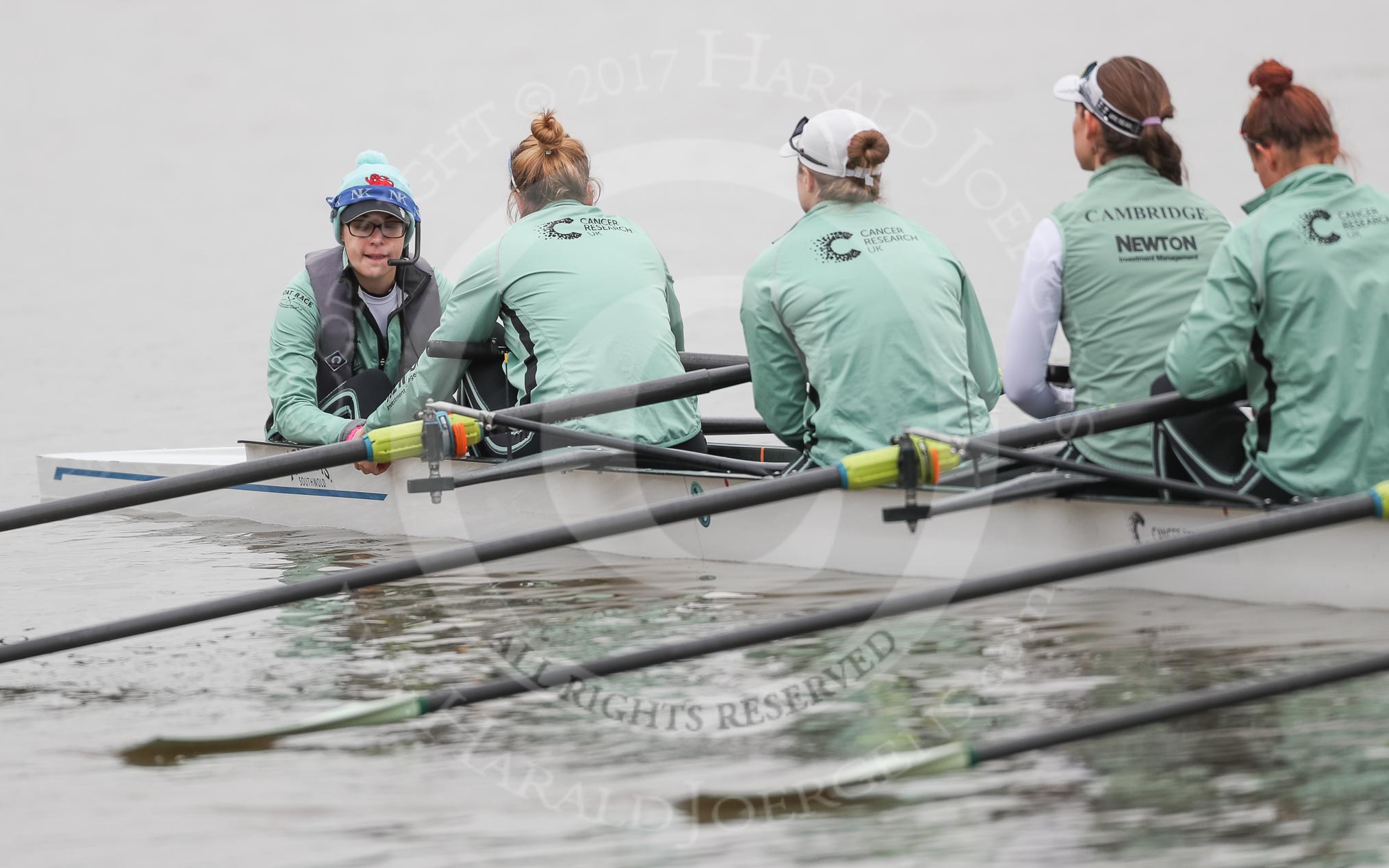 The Boat Race season 2018 - Women's Boat Race Trial Eights (CUWBC, Cambridge): Expecto Patronum with cox-Sophie Shapter, stroke-Alice White,  7-Abigail Parker, 6-Thea Zabell, 5-Kelsey Barolak.
River Thames between Putney Bridge and Mortlake,
London SW15,

United Kingdom,
on 05 December 2017 at 12:02, image #7