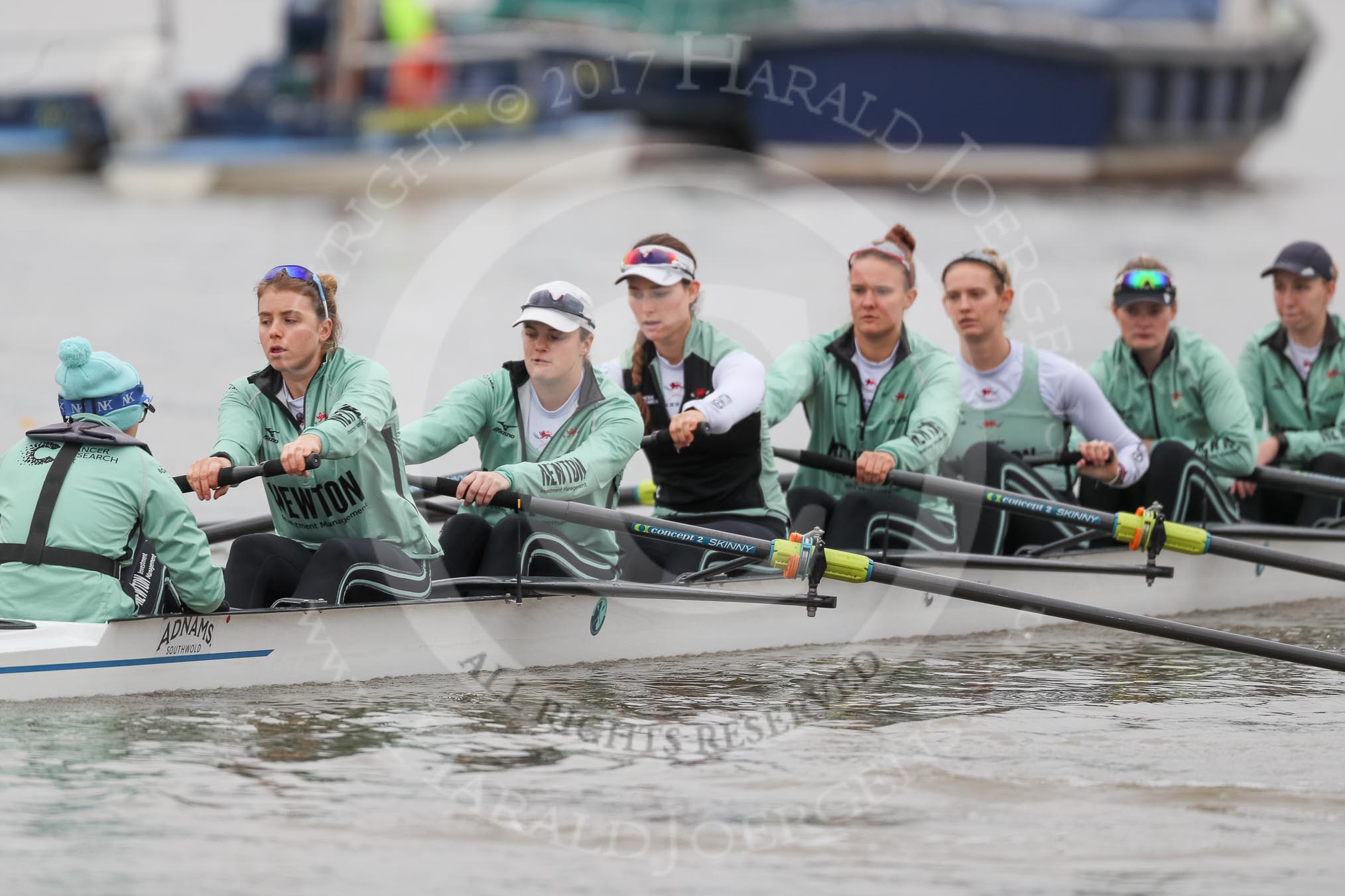 The Boat Race season 2018 - Women's Boat Race Trial Eights (CUWBC, Cambridge): Expecto Patronum with cox-Sophie Shapter, stroke-Alice White,  7-Abigail Parker, 6-Thea Zabell, 5-Kelsey Barolak, 4-Laura Foster, 3-Sally O Brien, 2-Millie Perrin.
River Thames between Putney Bridge and Mortlake,
London SW15,

United Kingdom,
on 05 December 2017 at 12:03, image #10