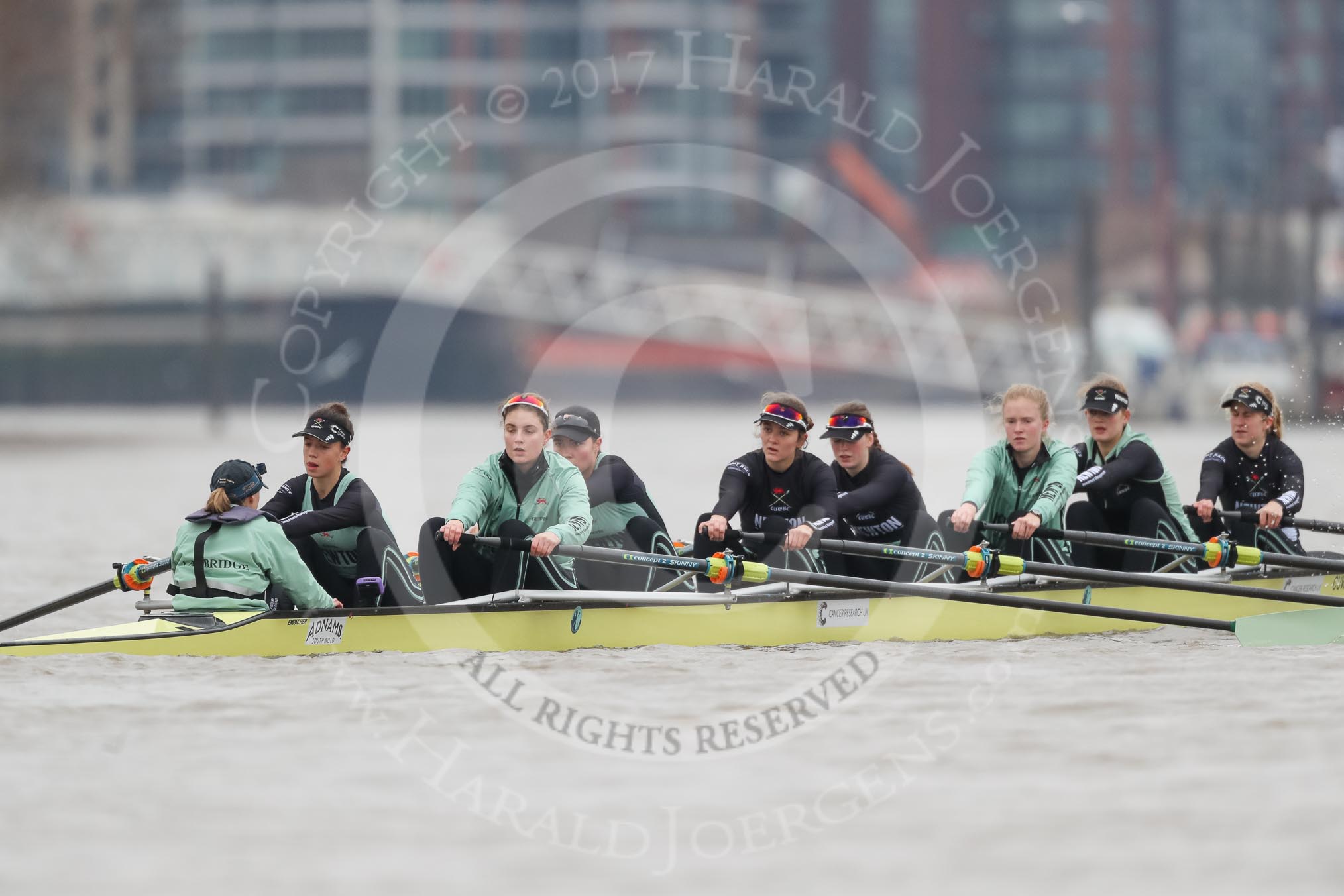 The Boat Race season 2018 - Women's Boat Race Trial Eights (CUWBC, Cambridge): Wingardium Leviosa with Cox-Sophie Wrixon, stroke-Imogen Grant, 7-Myriam Goudet-Boukhatmi, 6-Larkin Sayre, 5-Tricia Smith, 4-Emma Andrews, 3-Pippa Darkin, 2-Sarah Carlotti, bow-Lucy Pike.
River Thames between Putney Bridge and Mortlake,
London SW15,

United Kingdom,
on 05 December 2017 at 12:26, image #31