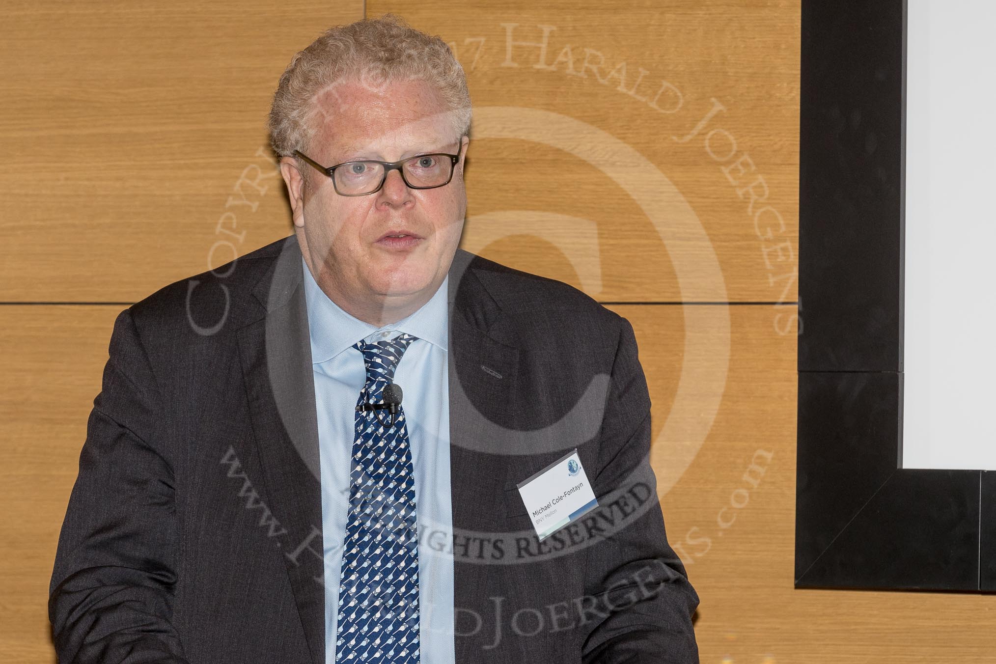 The Boat Race season 2017 - Crew Announcement and Weigh-In: Michael Cole-Fontayn, BNY Mellon Chairman (EMEA), the main sponsor of the Boat Race, talking about the partnership with, and the support for Cancer Research UK.
The Francis Crick Institute,
London NW1,

United Kingdom,
on 14 March 2017 at 11:17, image #8