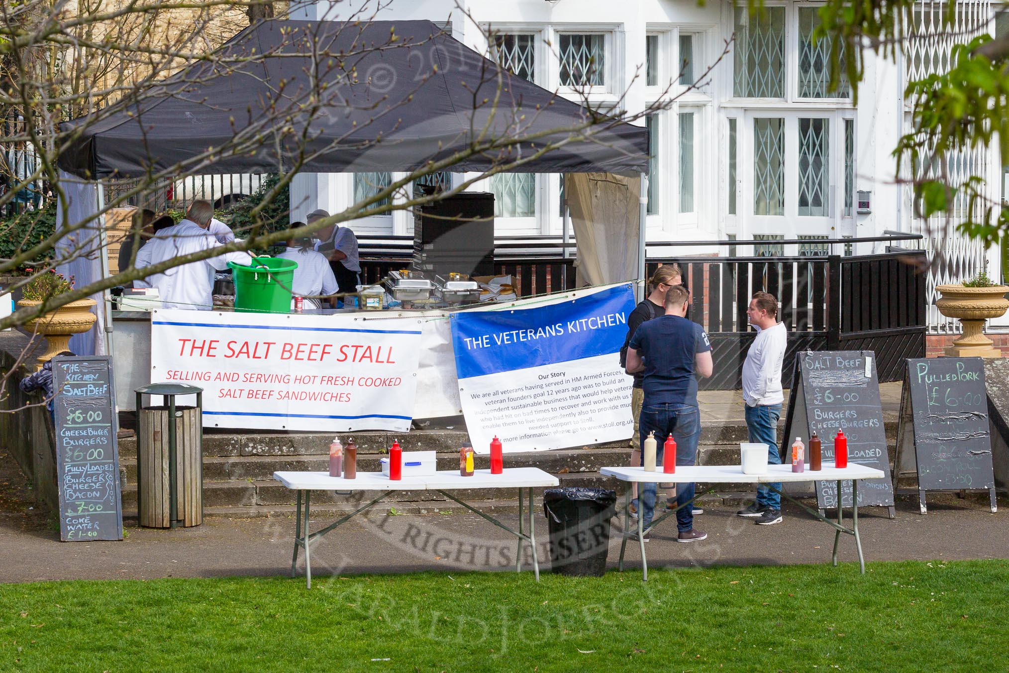 The Boat Race season 2017 -  The Cancer Research Women's Boat Race: "The Veteran's Kitchen", a charity supporting veterans, to find their way in civilan life, with their usual stand at Fulham Palace - highly recommended!.
River Thames between Putney Bridge and Mortlake,
London SW15,

United Kingdom,
on 02 April 2017 at 13:44, image #8