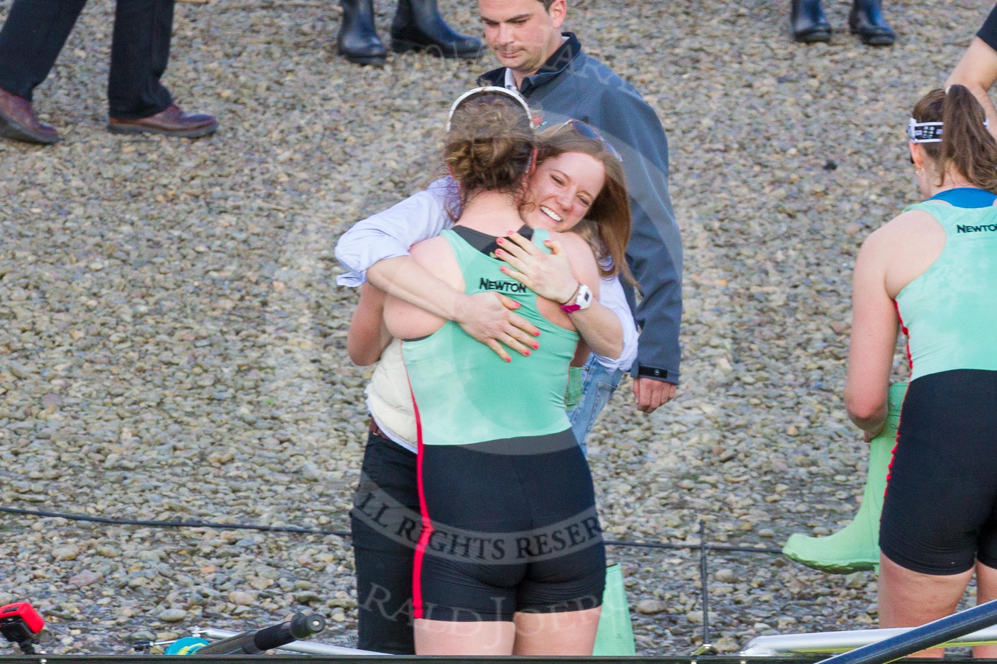 The Boat Race season 2017 -  The Cancer Research Women's Boat Race: CUWBC acelebrating after having won the Women's Boat Race.
River Thames between Putney Bridge and Mortlake,
London SW15,

United Kingdom,
on 02 April 2017 at 16:58, image #200