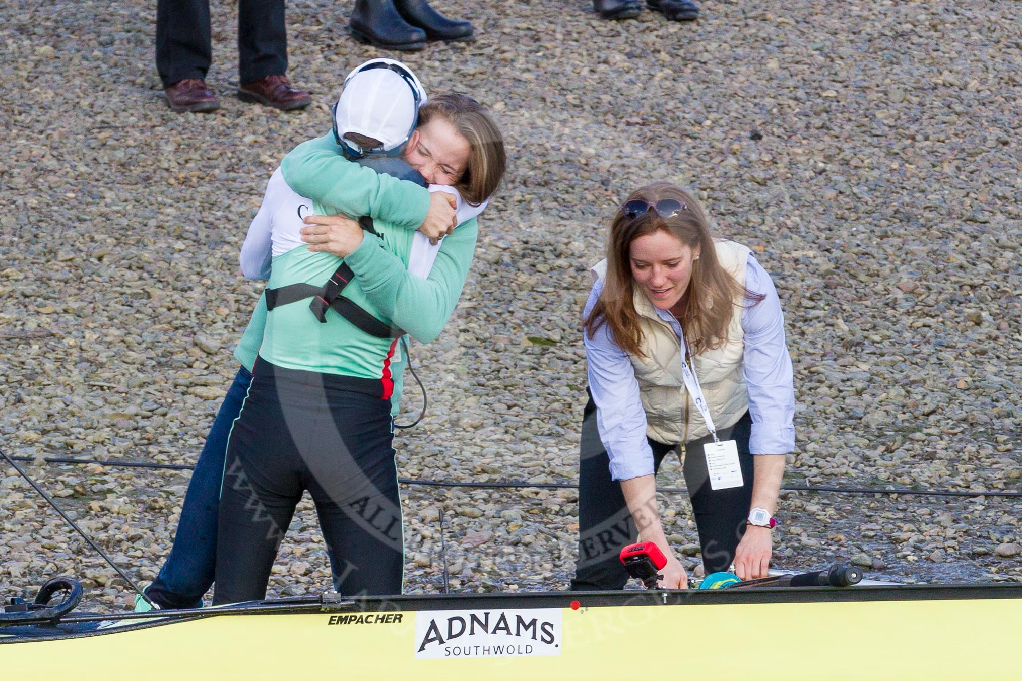 The Boat Race season 2017 -  The Cancer Research Women's Boat Race: CUWBC acelebrating after having won the Women's Boat Race.
River Thames between Putney Bridge and Mortlake,
London SW15,

United Kingdom,
on 02 April 2017 at 16:58, image #203